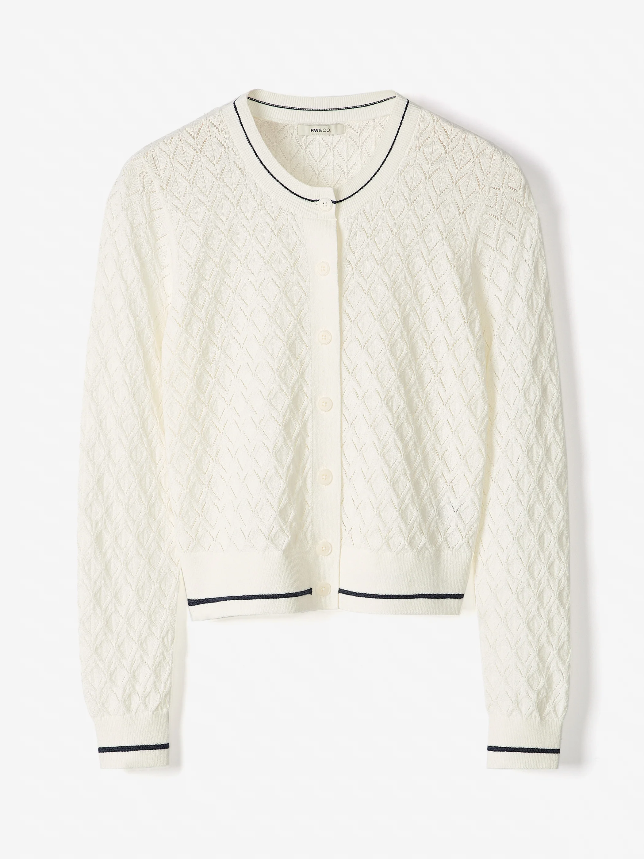 Long-Sleeve Crew-Neck Cardigan with Pointelle Stitches - Image 5