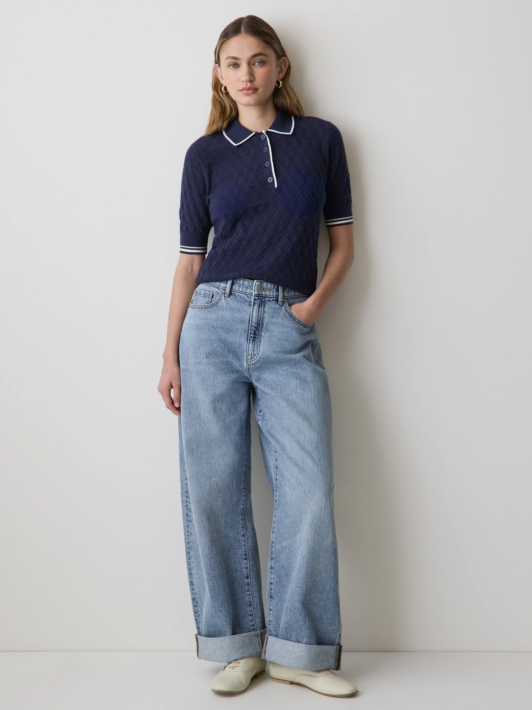 Short-Sleeve Polo with Pointelle Stitches - Image 2