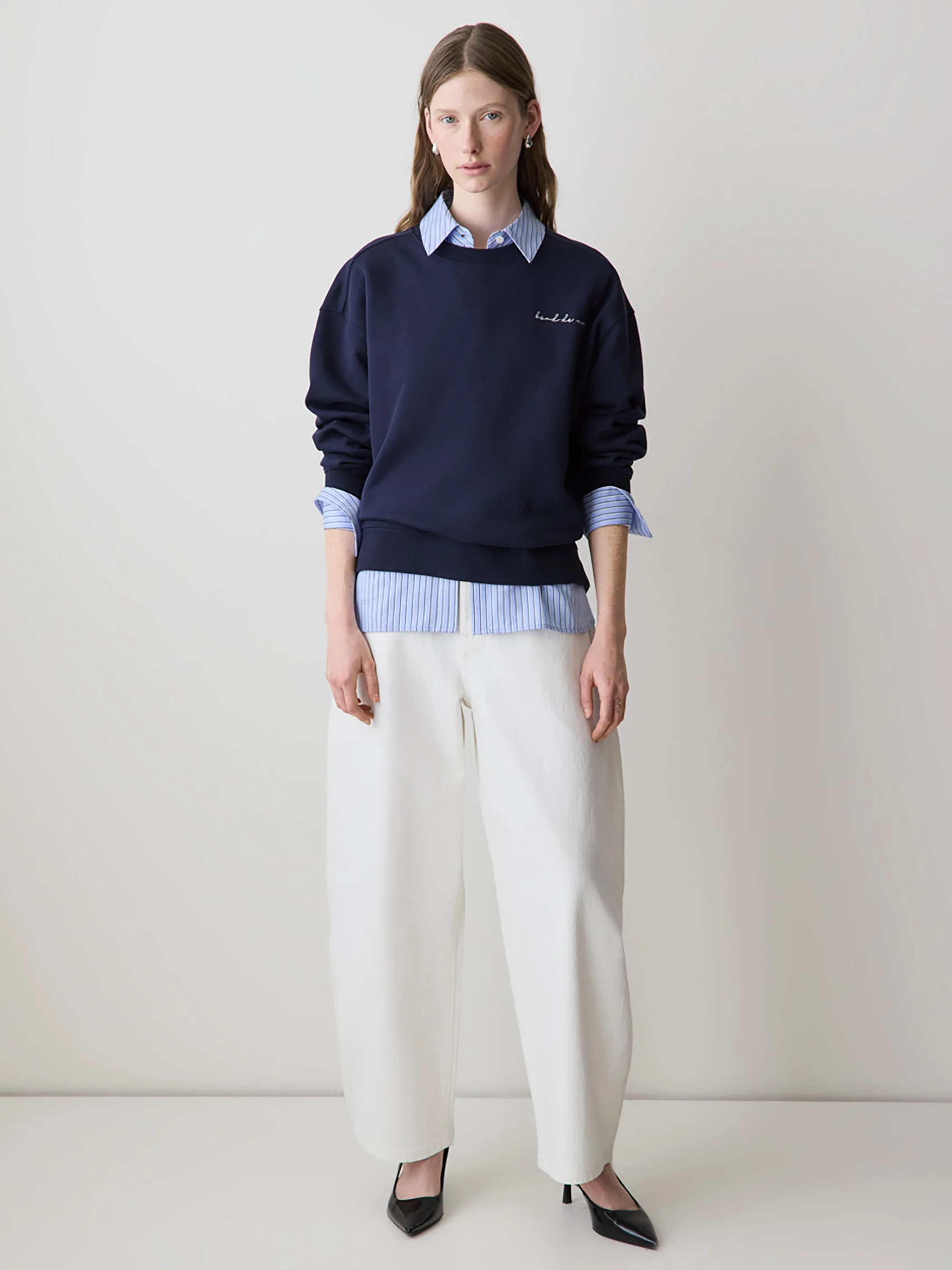 Striped Fitted Long-Sleeve Poplin Blouse - Image 2