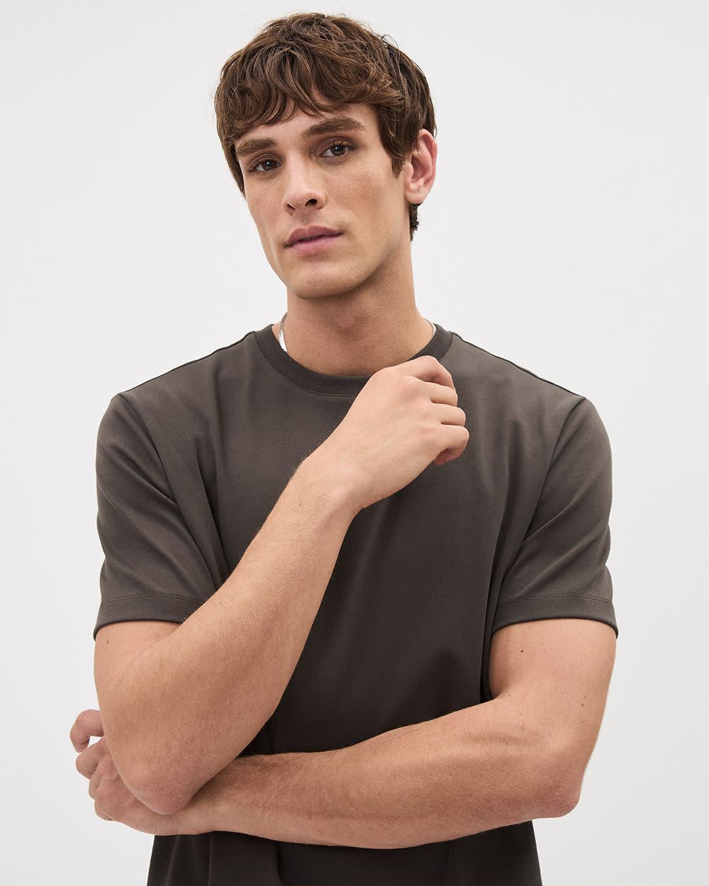 Refined Solid Interlock Cotton Crew-Neck Tee - Image 36