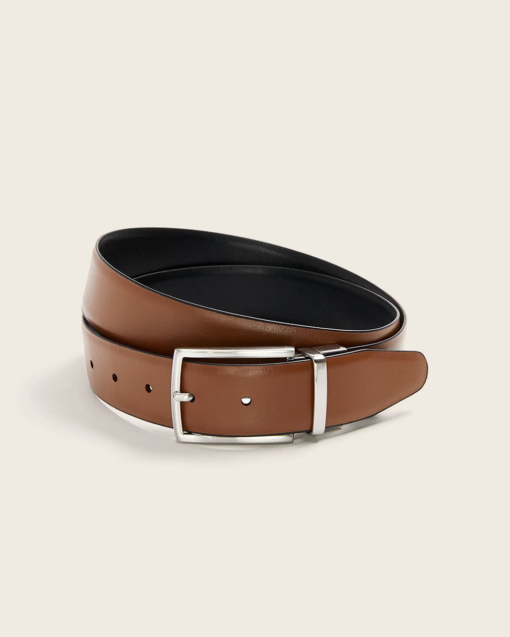 Reversible Black and Tan Saffiano Leather Belt - Image 3