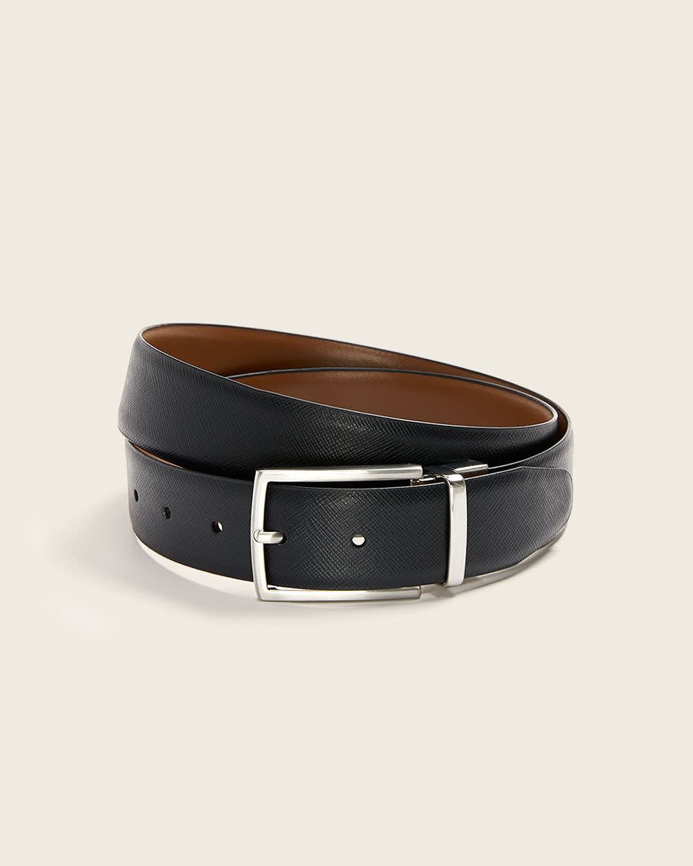 Reversible Black and Tan Saffiano Leather Belt - Image 4