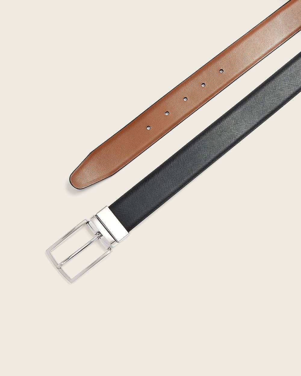 Reversible Black and Tan Saffiano Leather Belt - Image 5