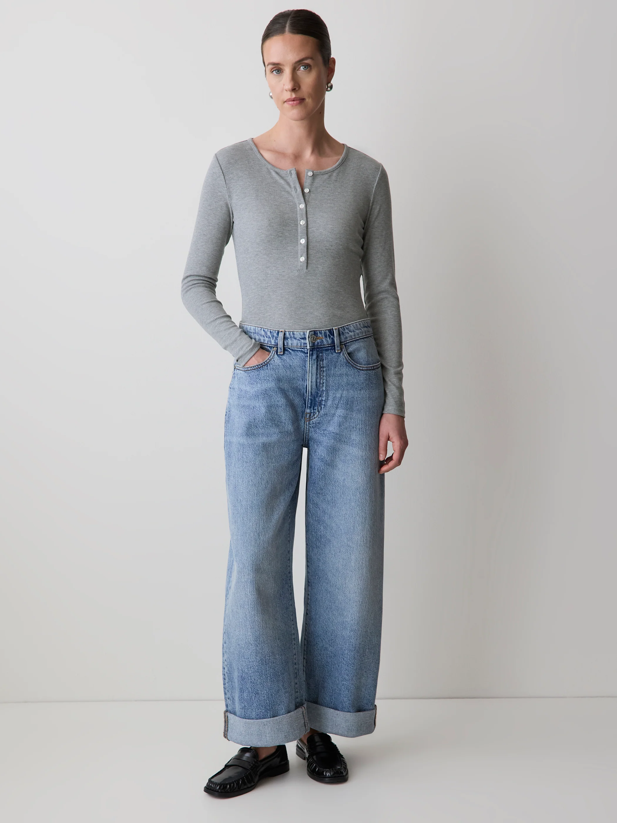 Long-Sleeve Henley Ribbed Top - Image 8