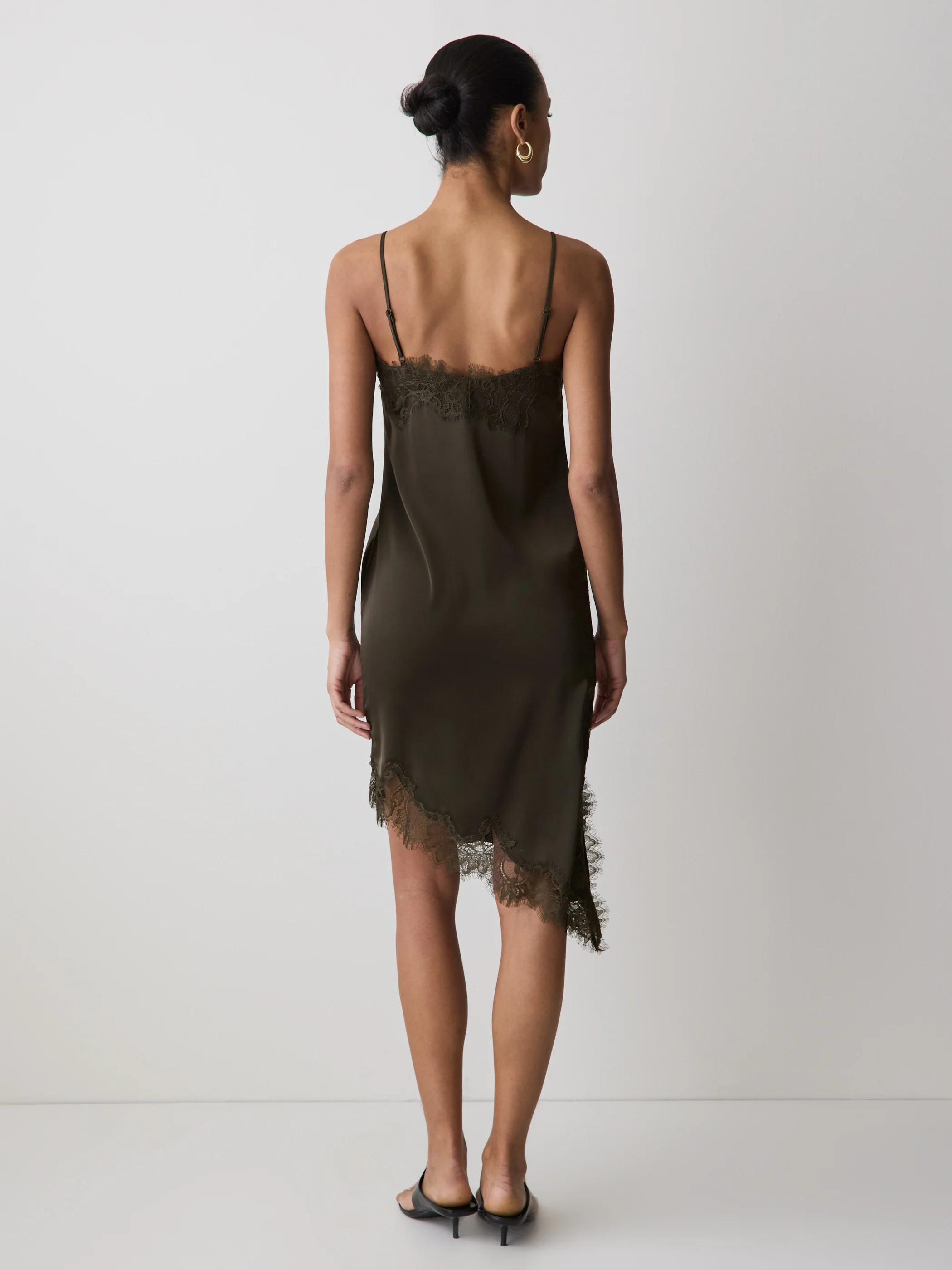 Satin Sleeveless Midi Dress with Lace Trims - Image 4