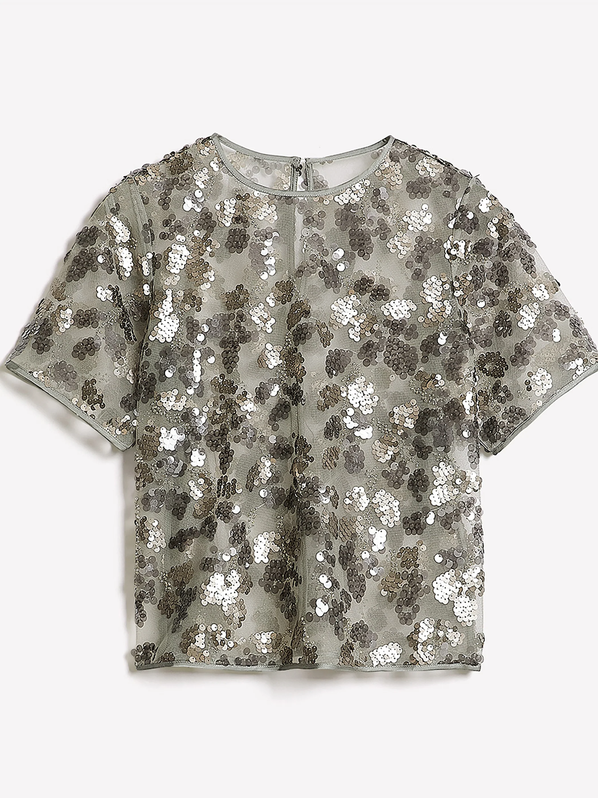 Short-Sleeve Crew-Neck Sequins Popover Blouse - Image 10