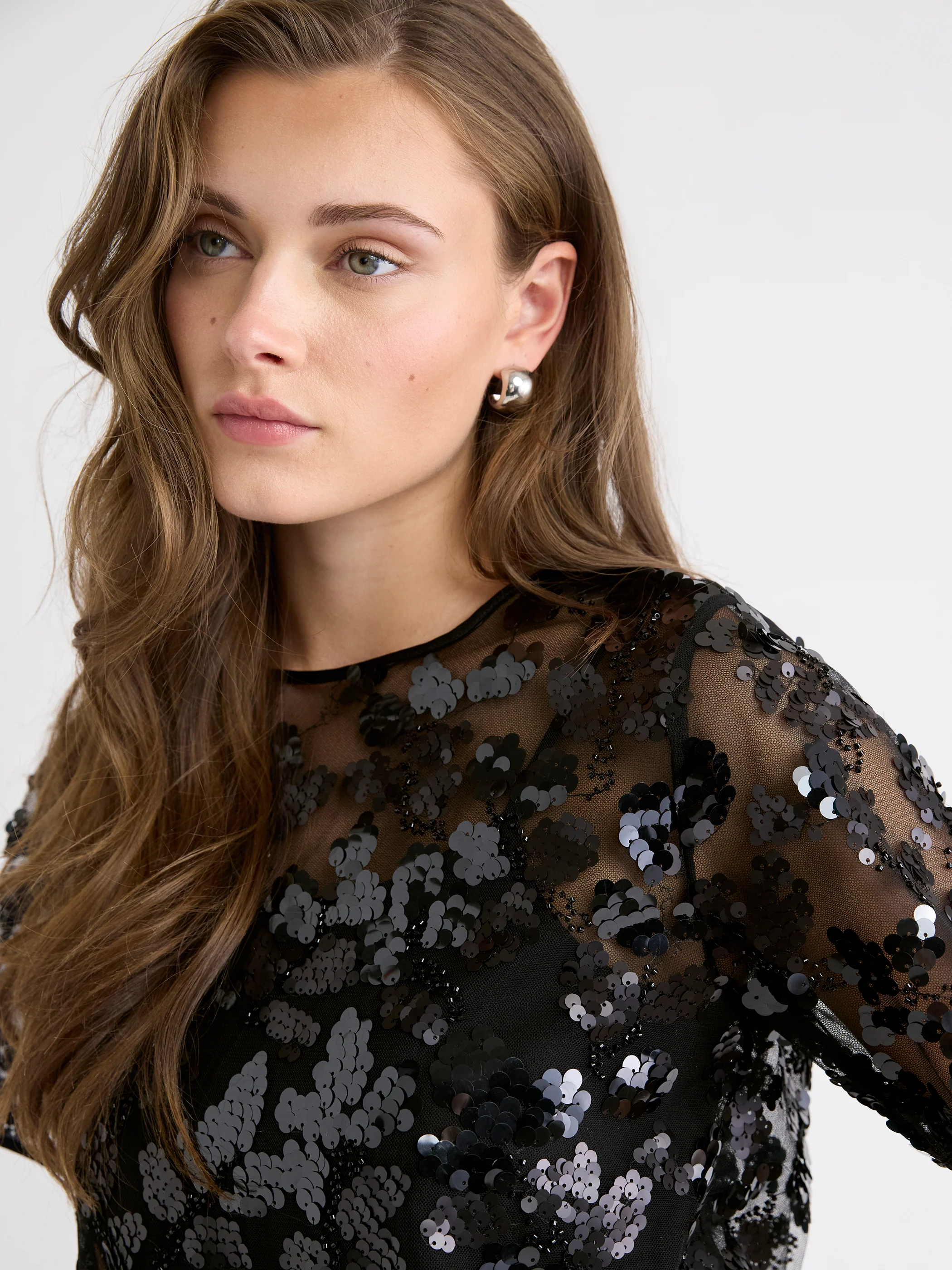 Short-Sleeve Crew-Neck Sequins Popover Blouse - Image 6