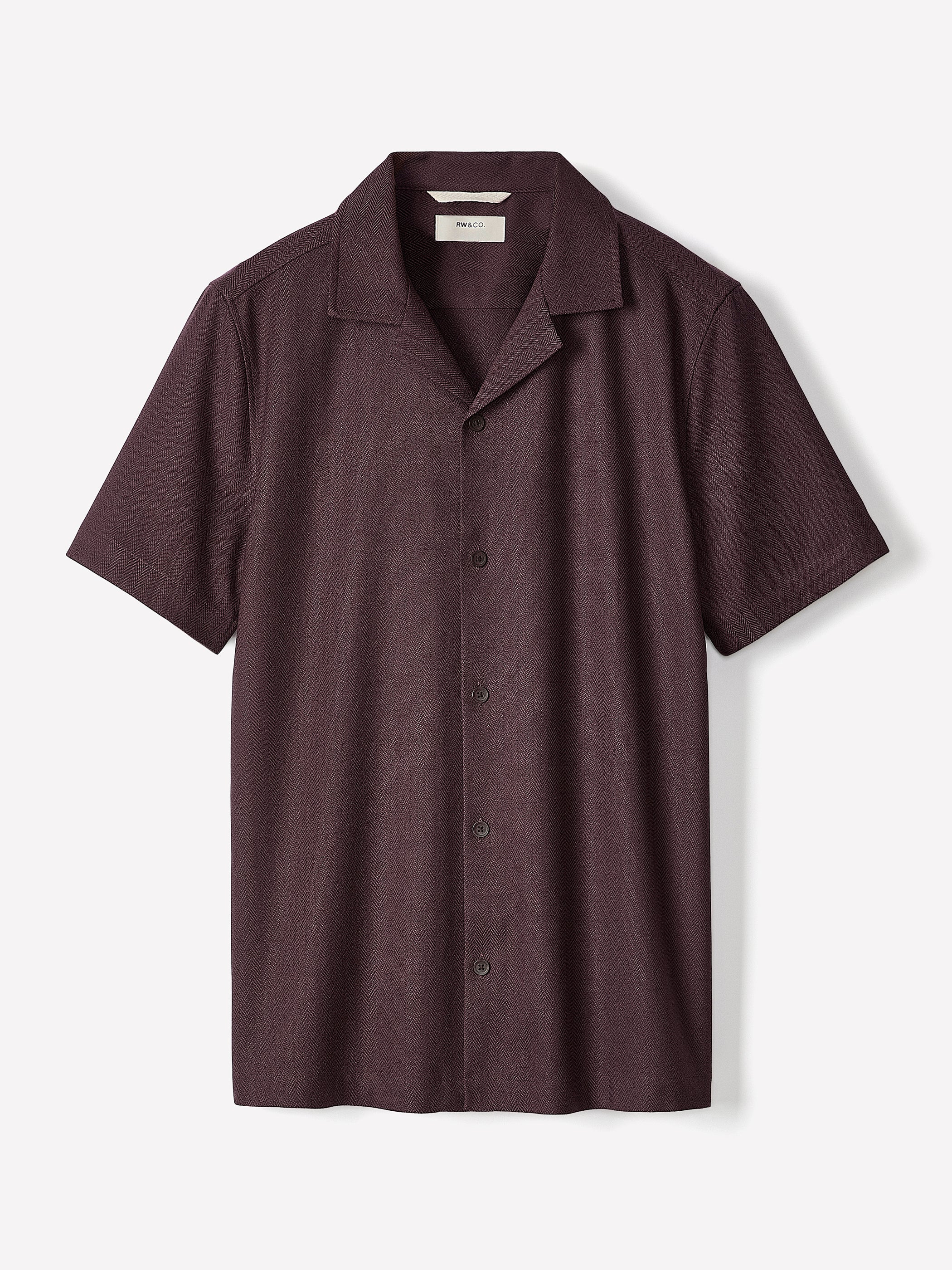 Short-Sleeve Herringbone Shirt with Camp Collar - Image 10
