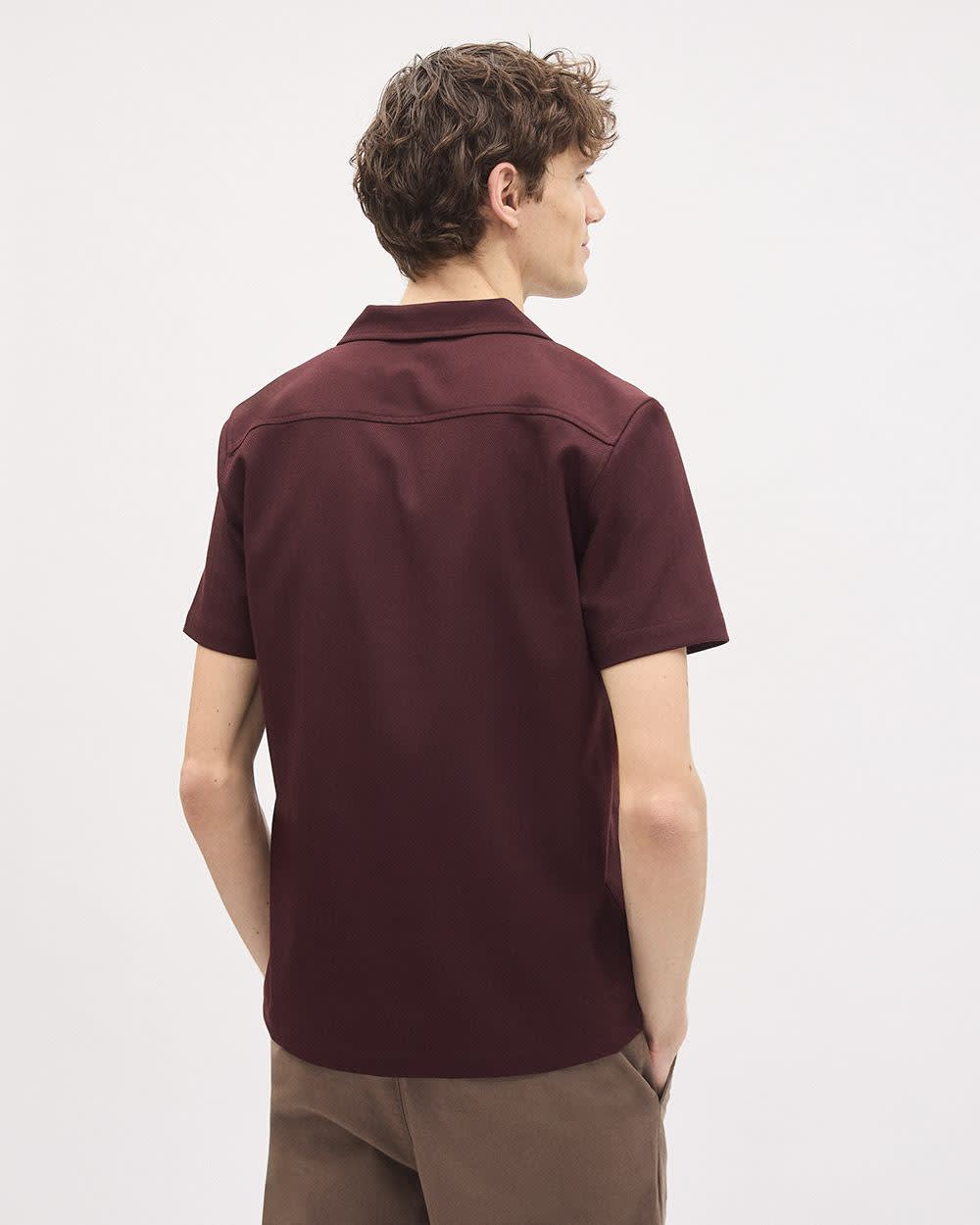 Short-Sleeve Herringbone Shirt with Camp Collar - Image 13