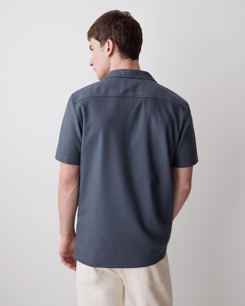 Short-Sleeve Herringbone Shirt with Camp Collar - Image 18