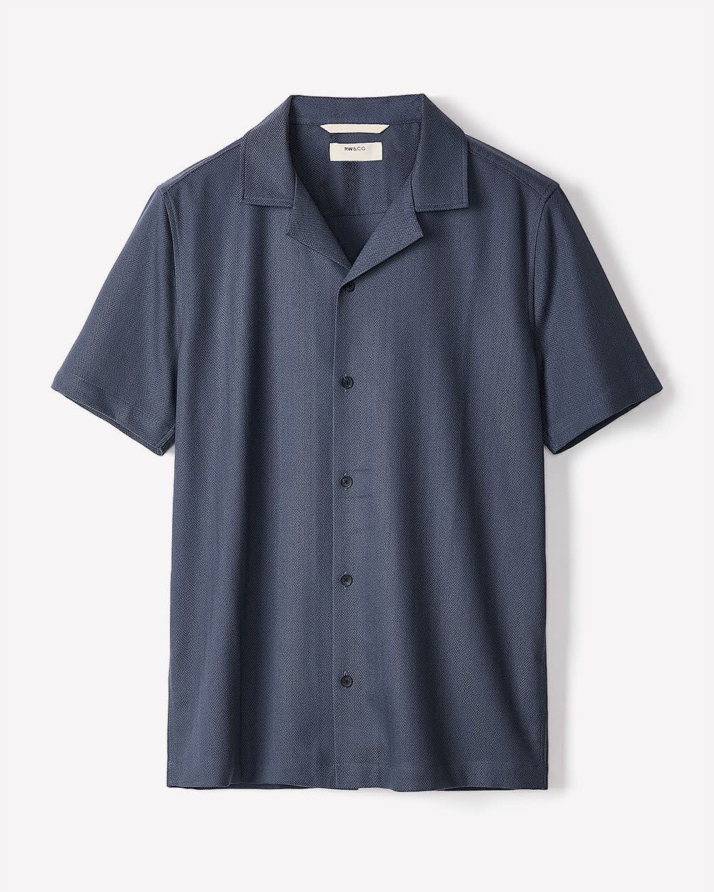 Short-Sleeve Herringbone Shirt with Camp Collar - Image 19