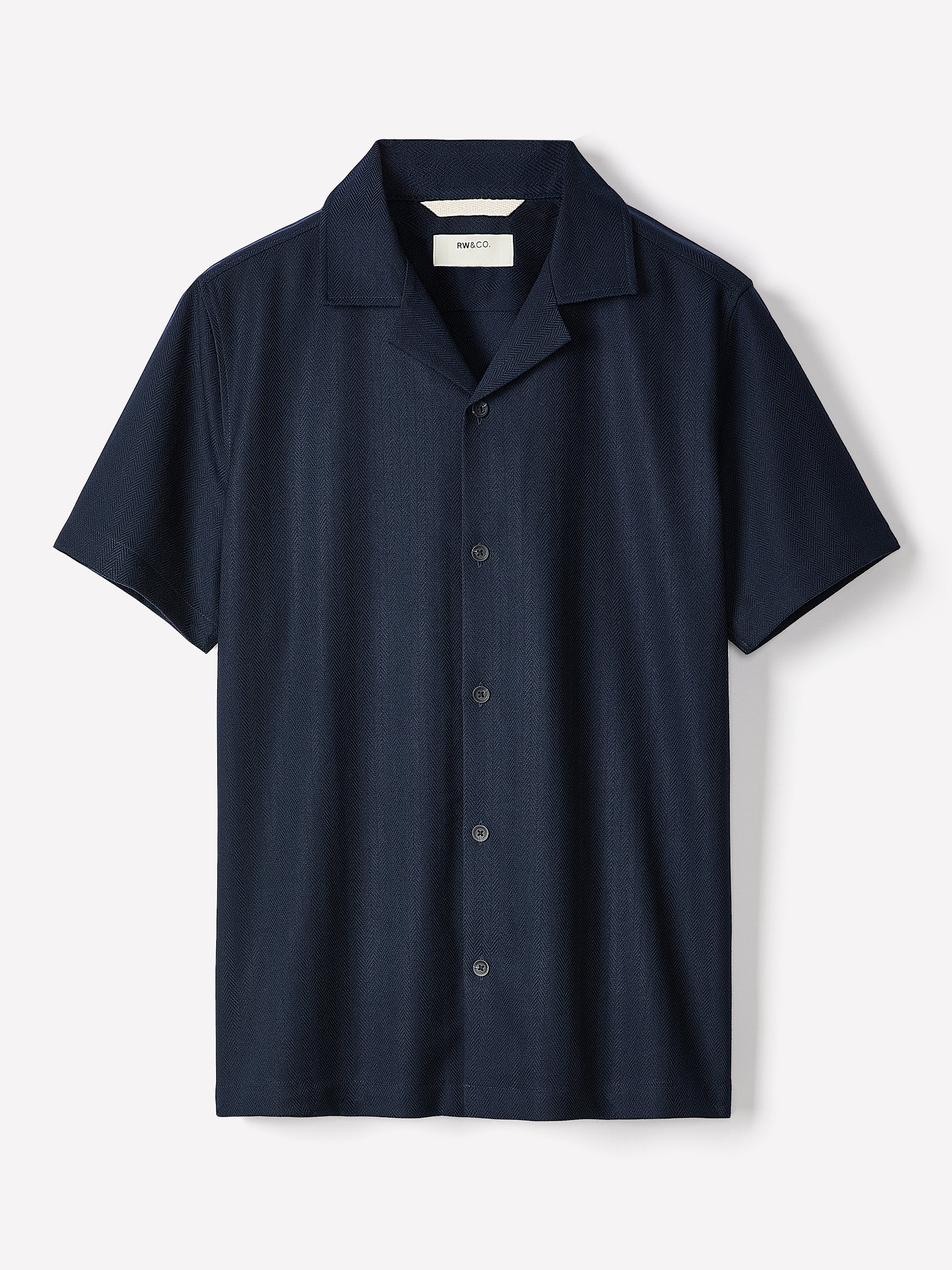 Short-Sleeve Herringbone Shirt with Camp Collar - Image 5