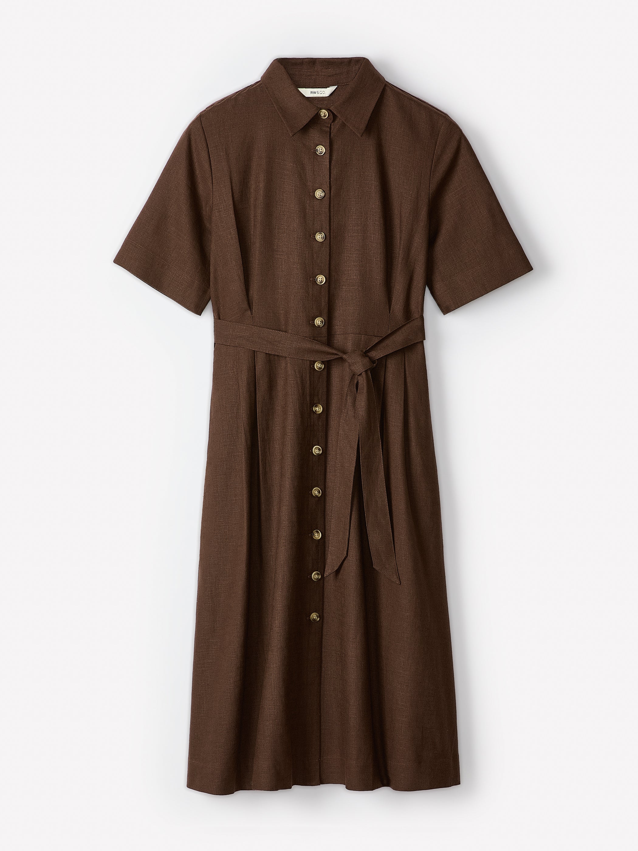 Short-Sleeve Linen-Blend Midi Dress with Shirt Collar - Image 6