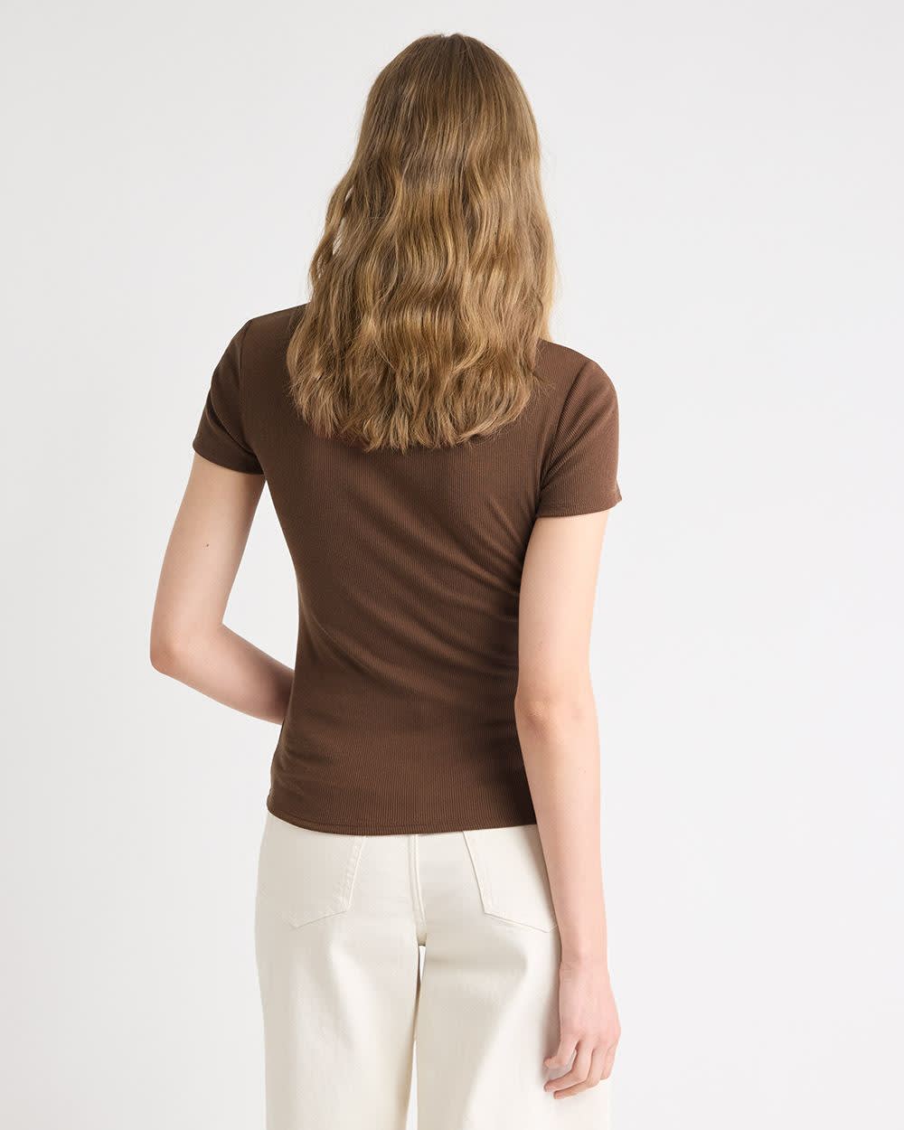 Short-Sleeve Ribbed Henley Top - Image 3
