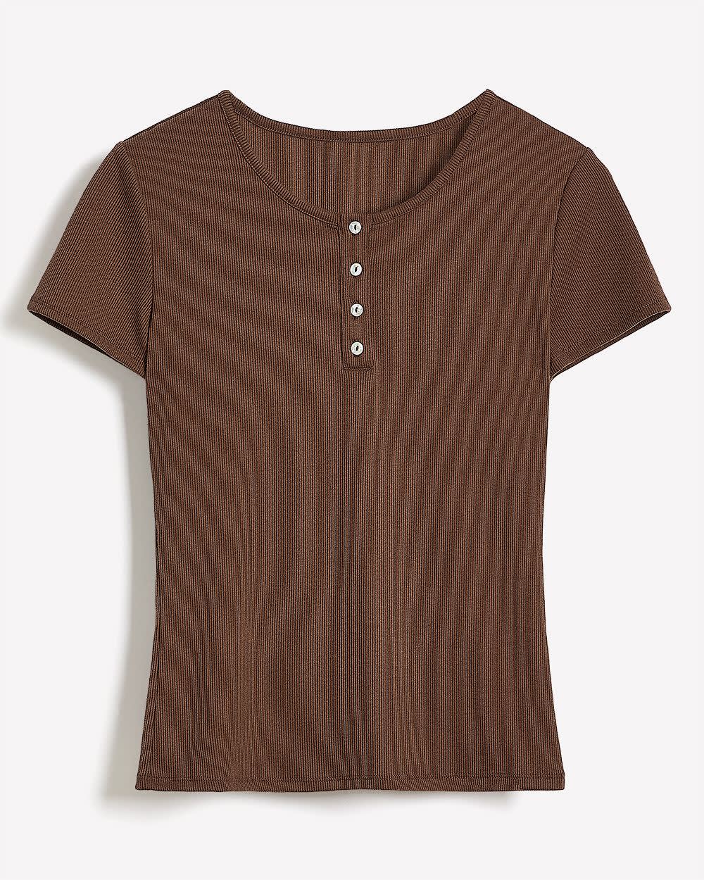Short-Sleeve Ribbed Henley Top - Image 4