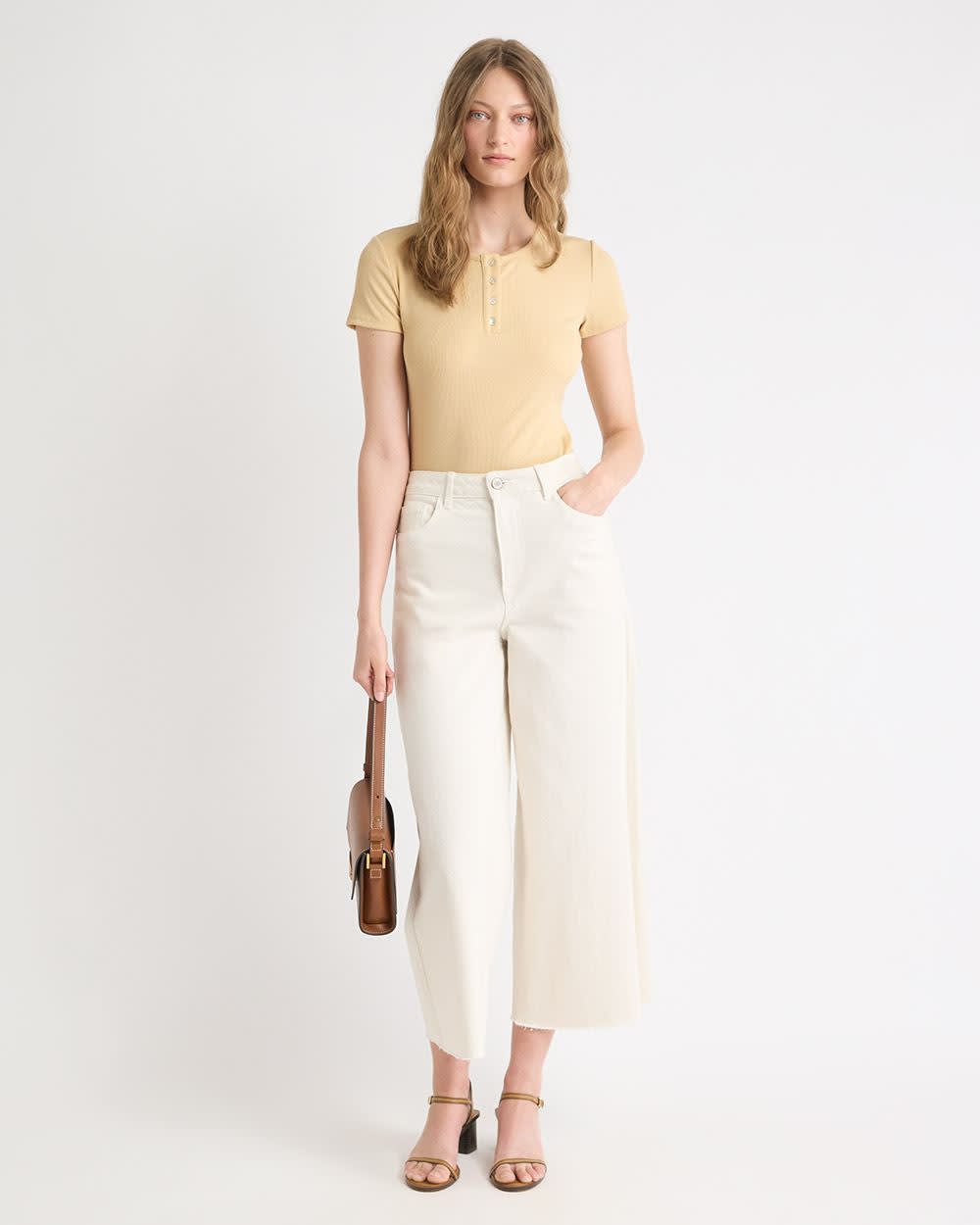 Short-Sleeve Ribbed Henley Top - Image 7