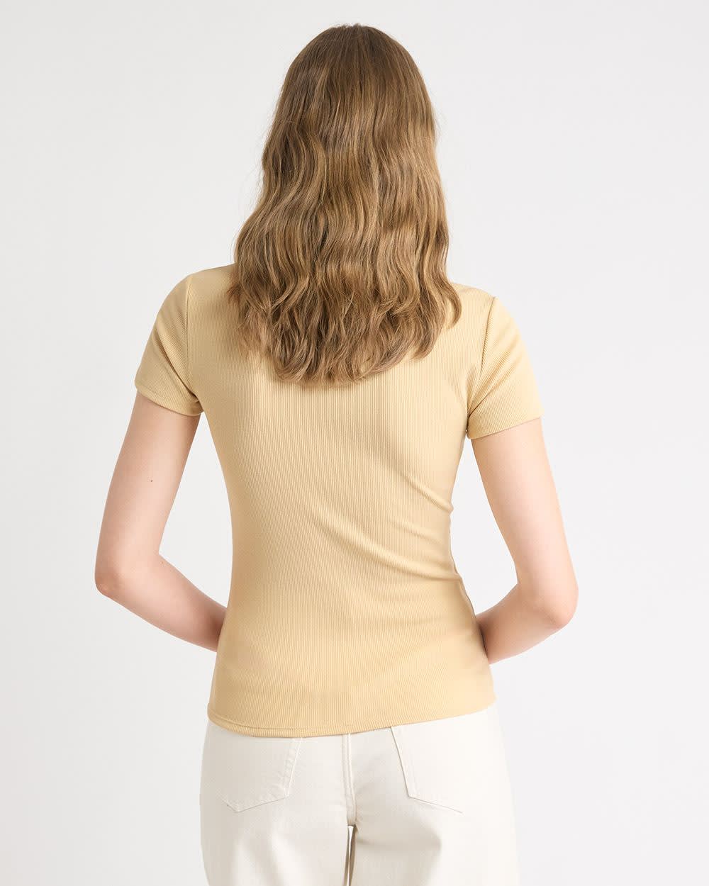 Short-Sleeve Ribbed Henley Top - Image 8