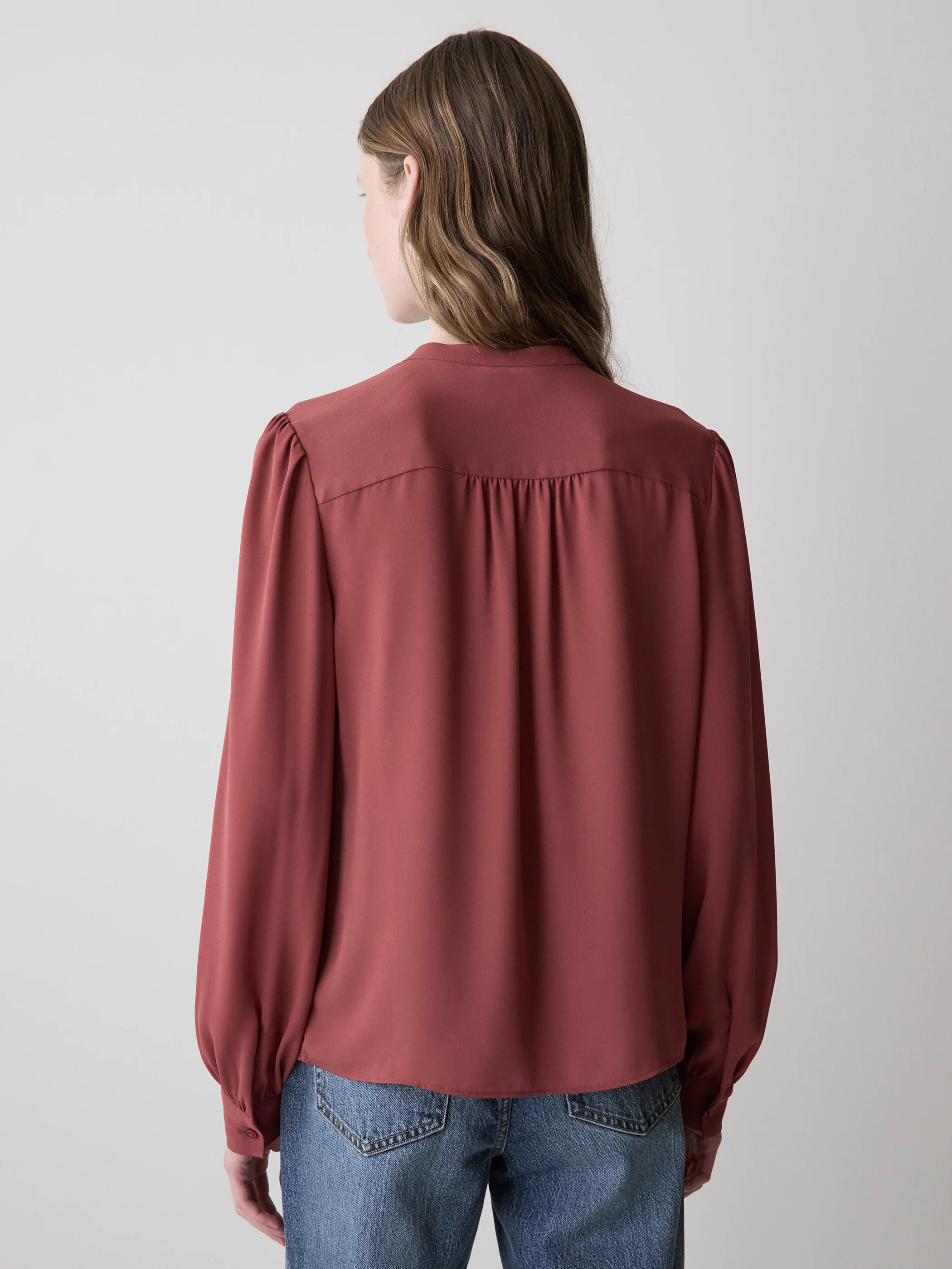 Silky Crepe Long-Sleeve Buttoned-Down Blouse - Image 3