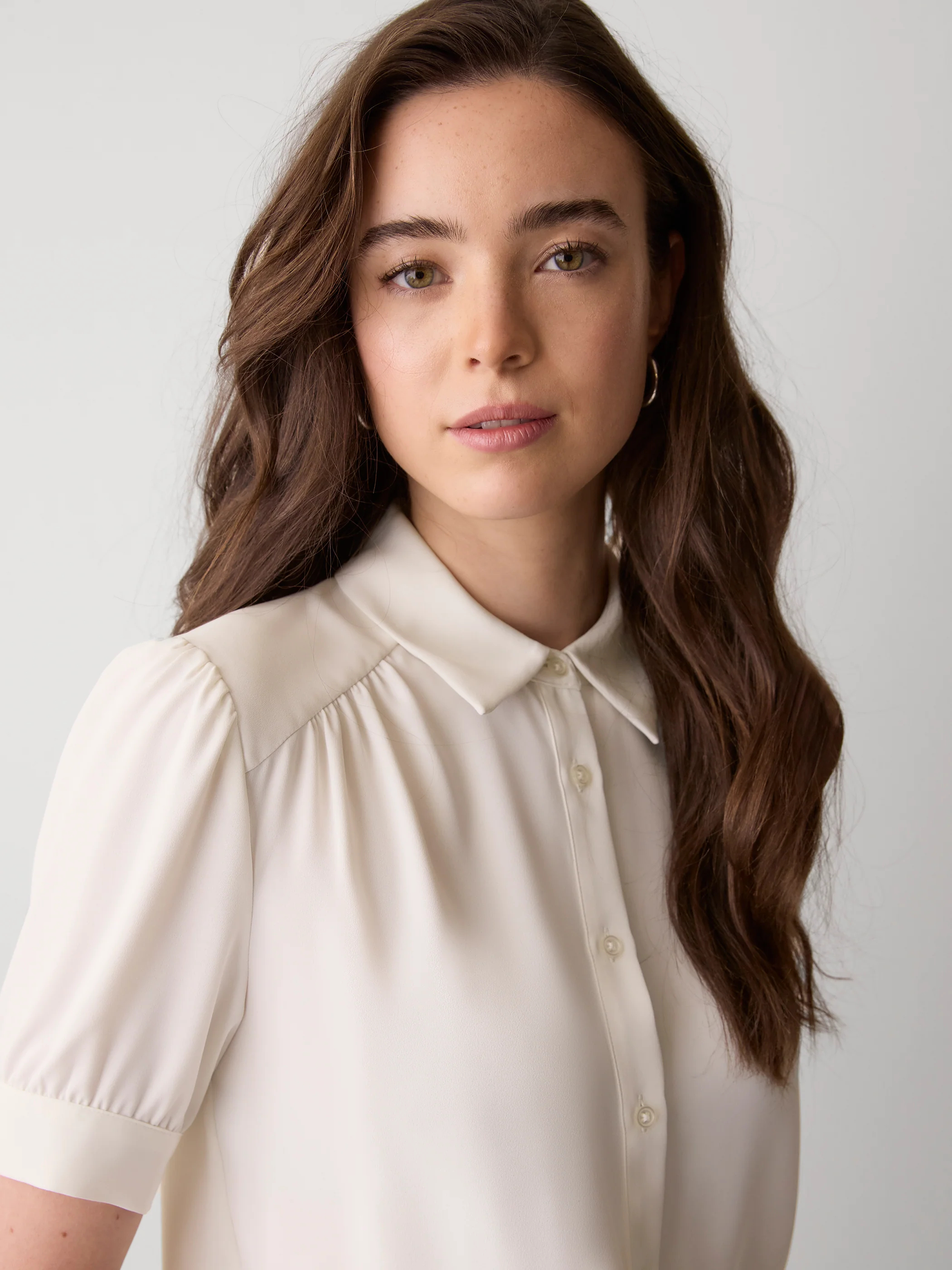 Silky Crepe Short-Sleeve Buttoned-Down Blouse - Image 12