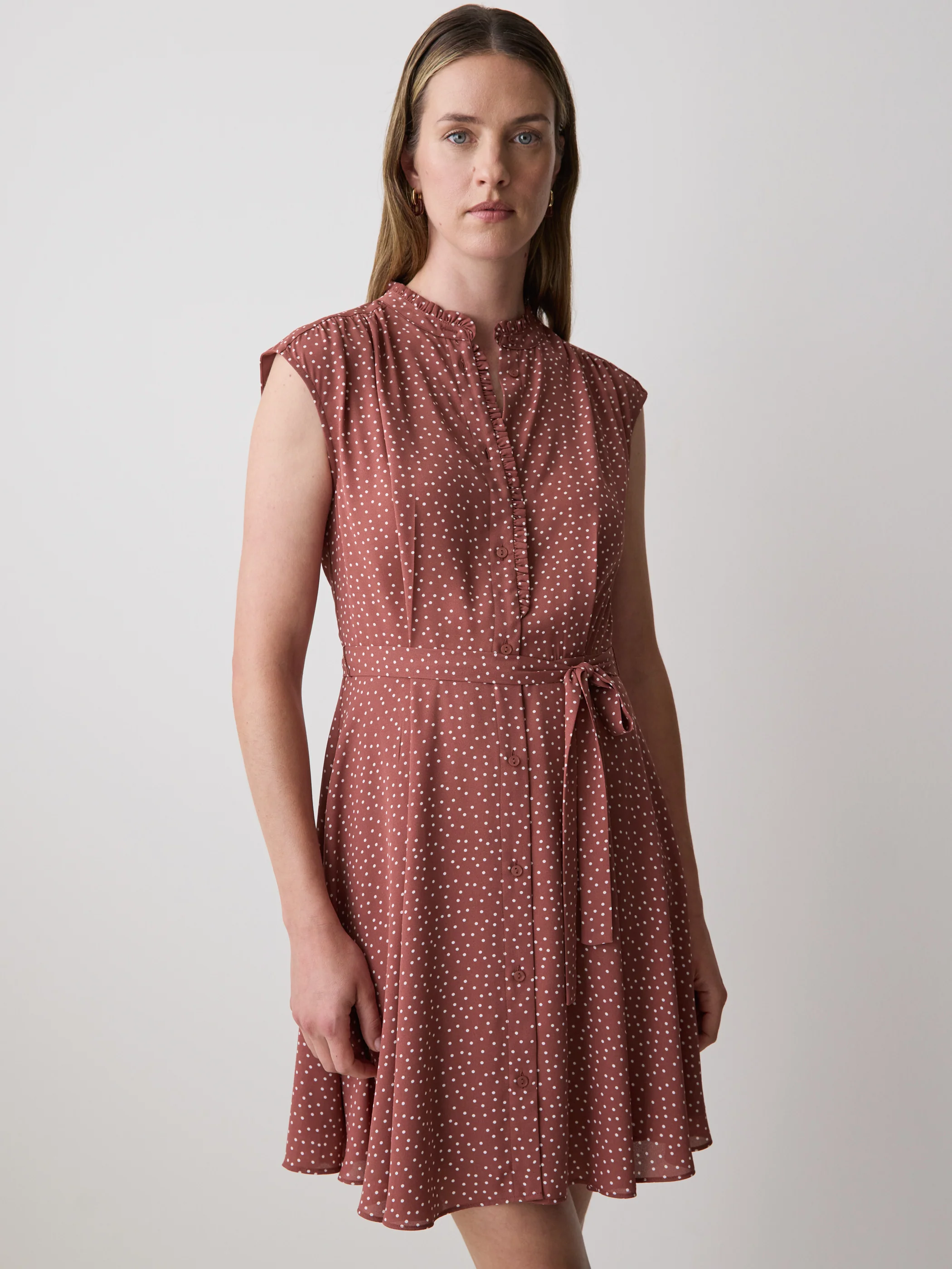 Sleeveless Mock-Neck Buttoned-Down Mini Dress - Image 14