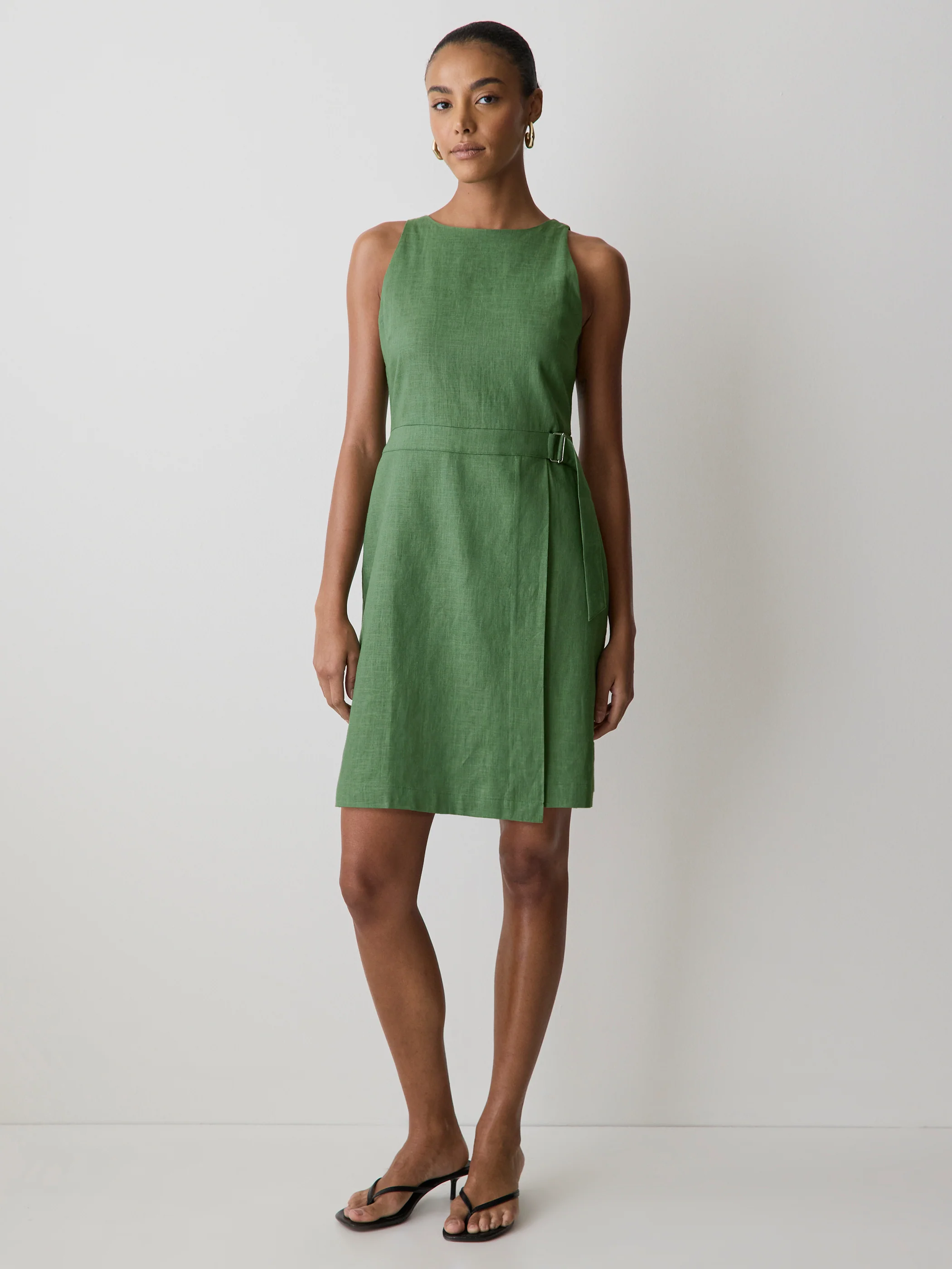 Sleeveless Boat-Neck Linen-Blend Midi Dress - Image 14