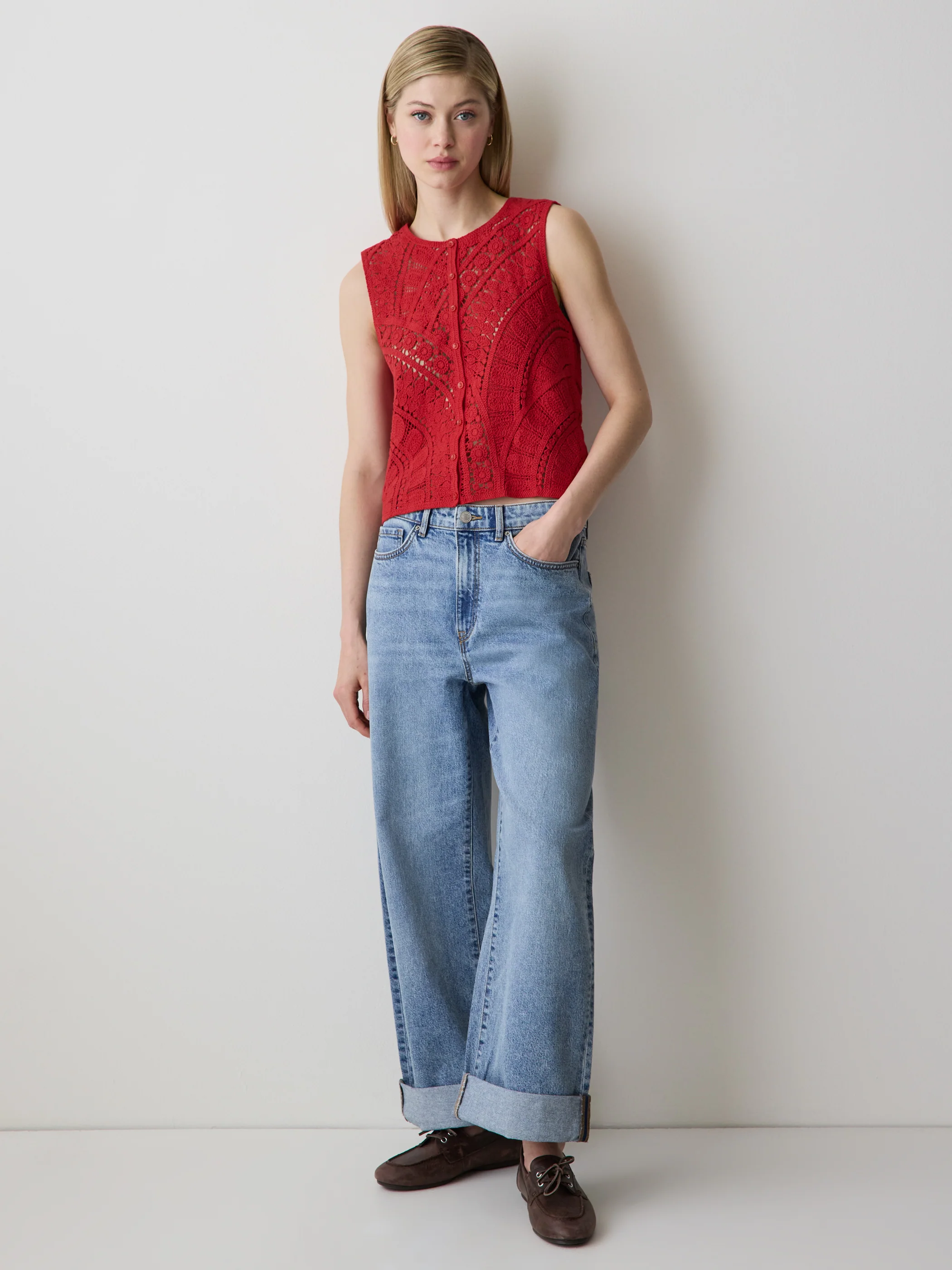 Buttoned-Down Crochet Tank Top - Image 2