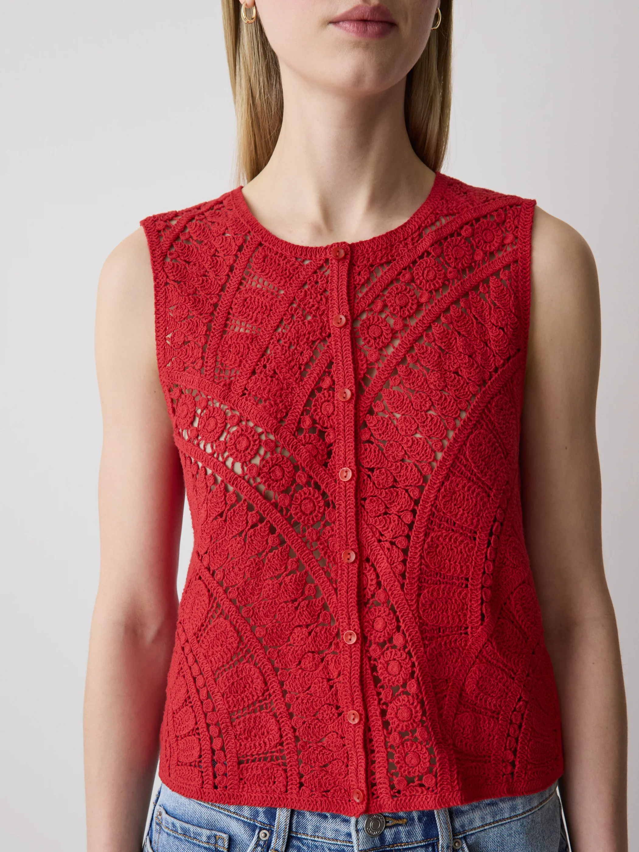 Buttoned-Down Crochet Tank Top - Image 4