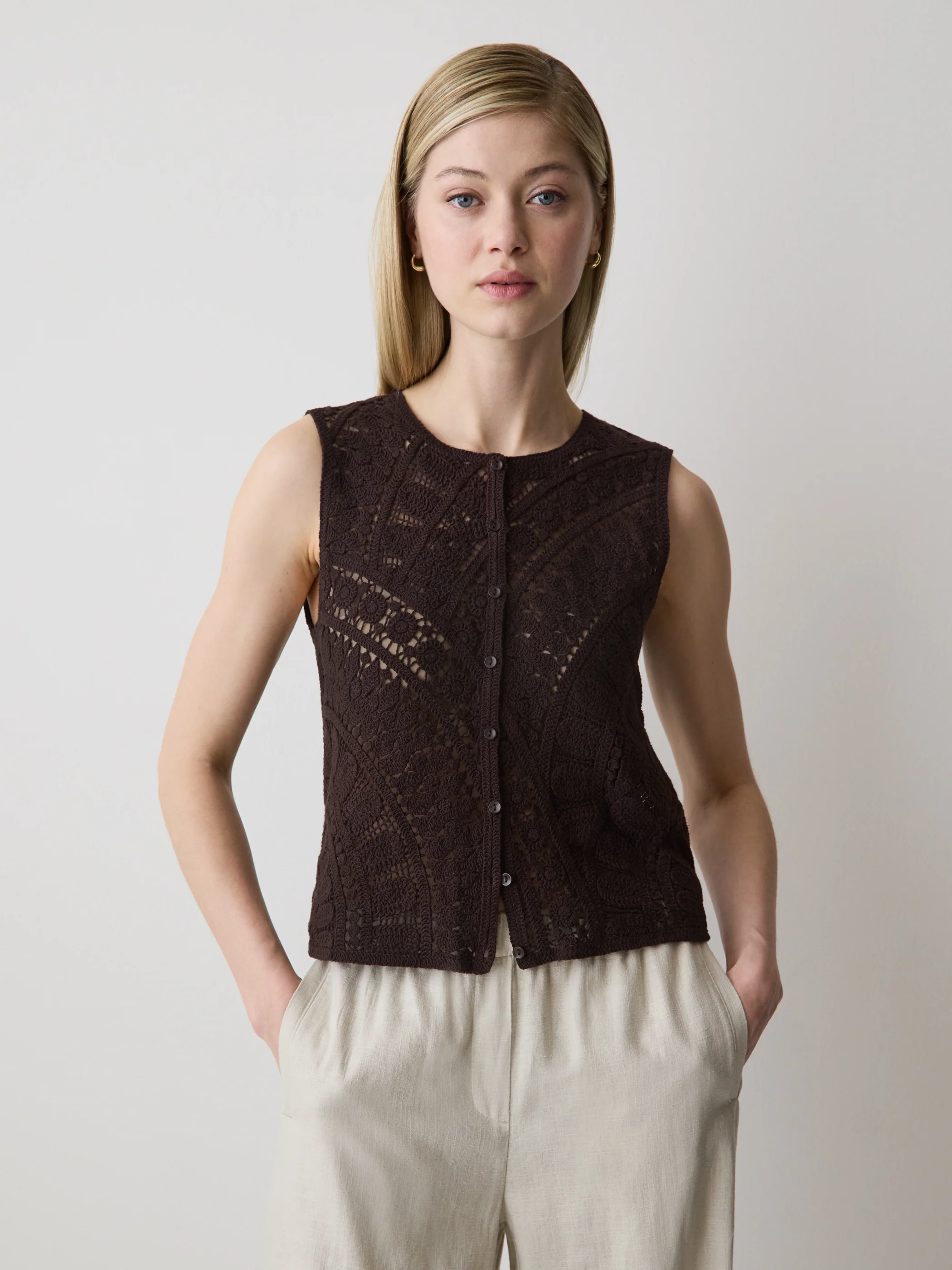 Buttoned-Down Crochet Tank Top - Image 7