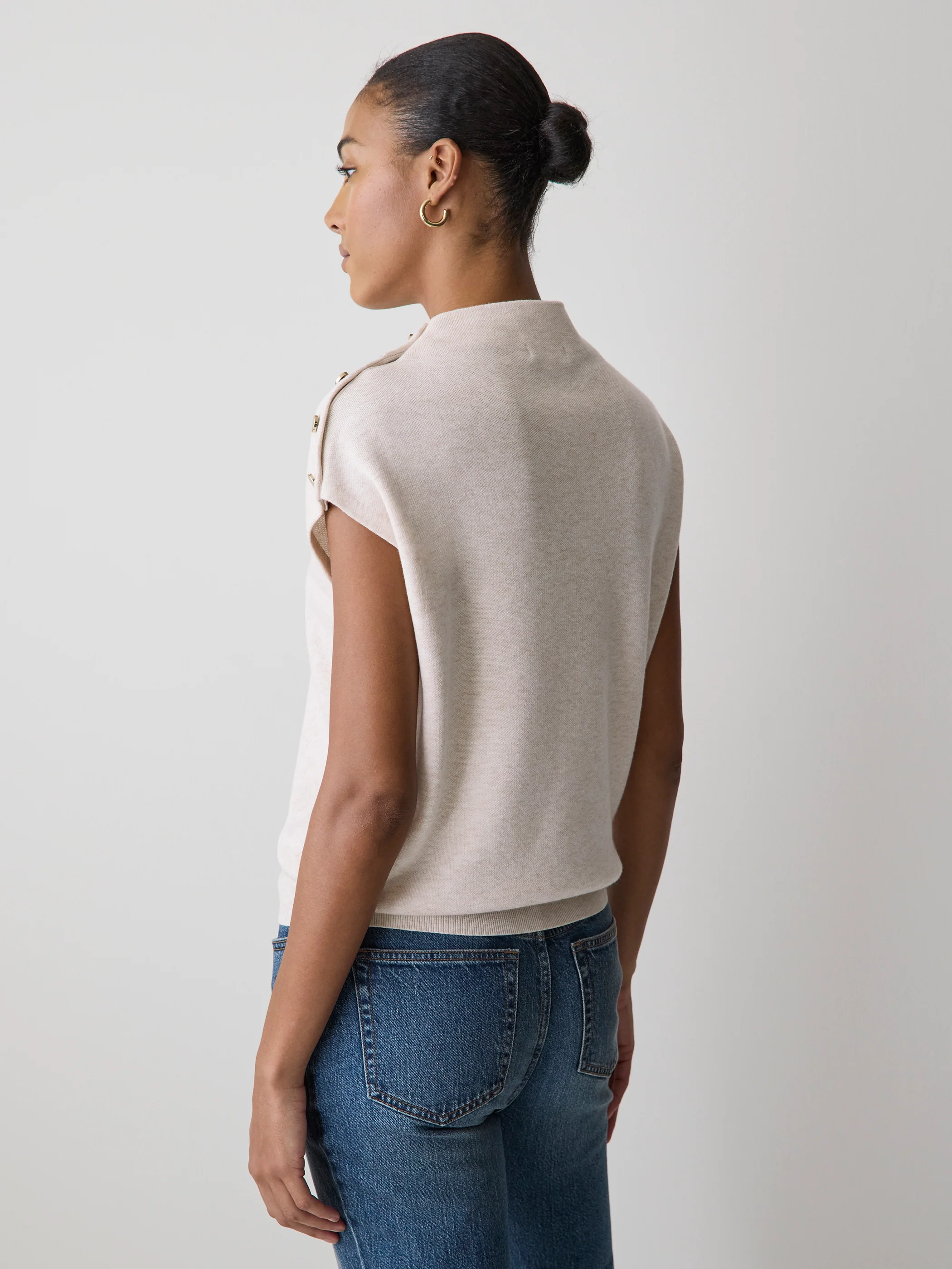 Sleeveless Mock-Neck Sweater with Buttons at Shoulder - Image 19