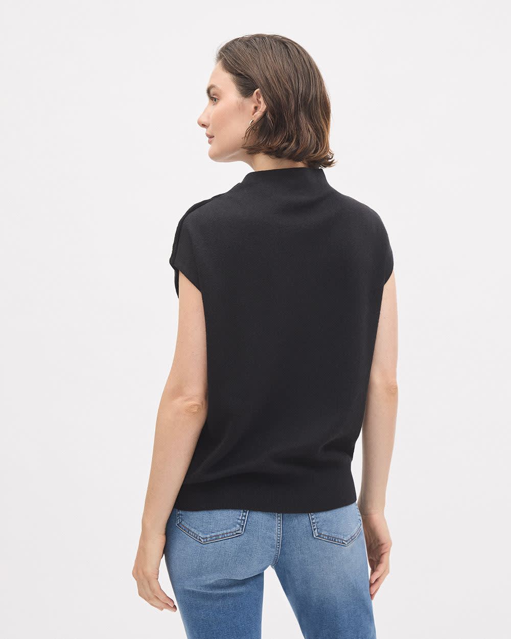 Sleeveless Mock-Neck Sweater with Buttons at Shoulder - Image 9