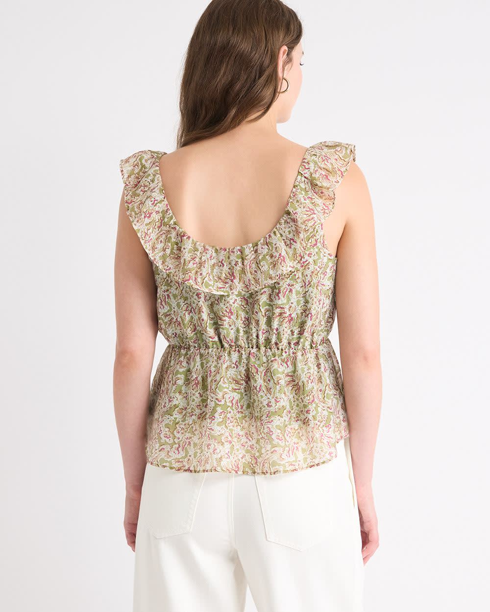Sleeveless U-Neck Empire-Cut Blouse with Ruffles - Image 3