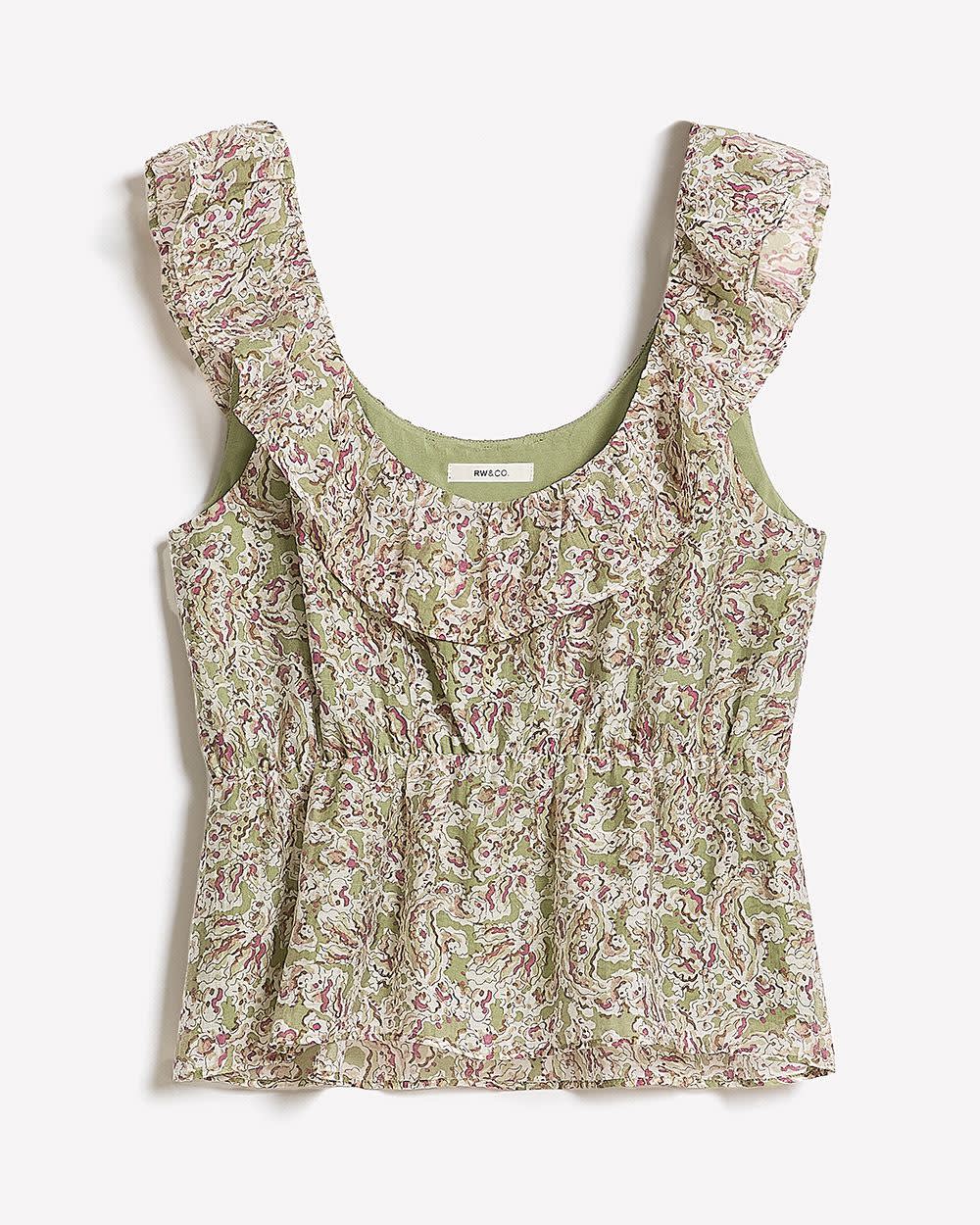 Sleeveless U-Neck Empire-Cut Blouse with Ruffles - Image 4