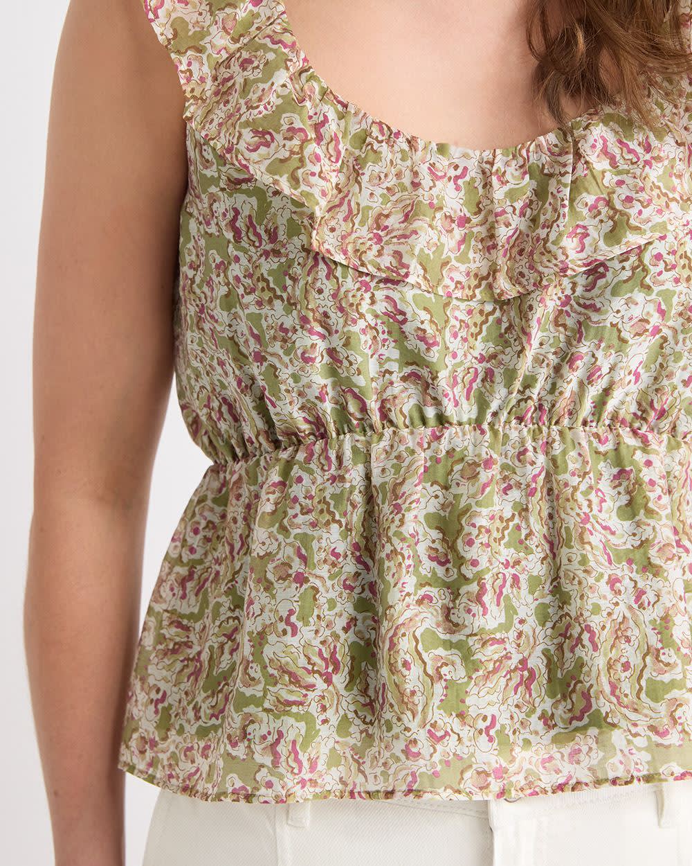 Sleeveless U-Neck Empire-Cut Blouse with Ruffles - Image 6