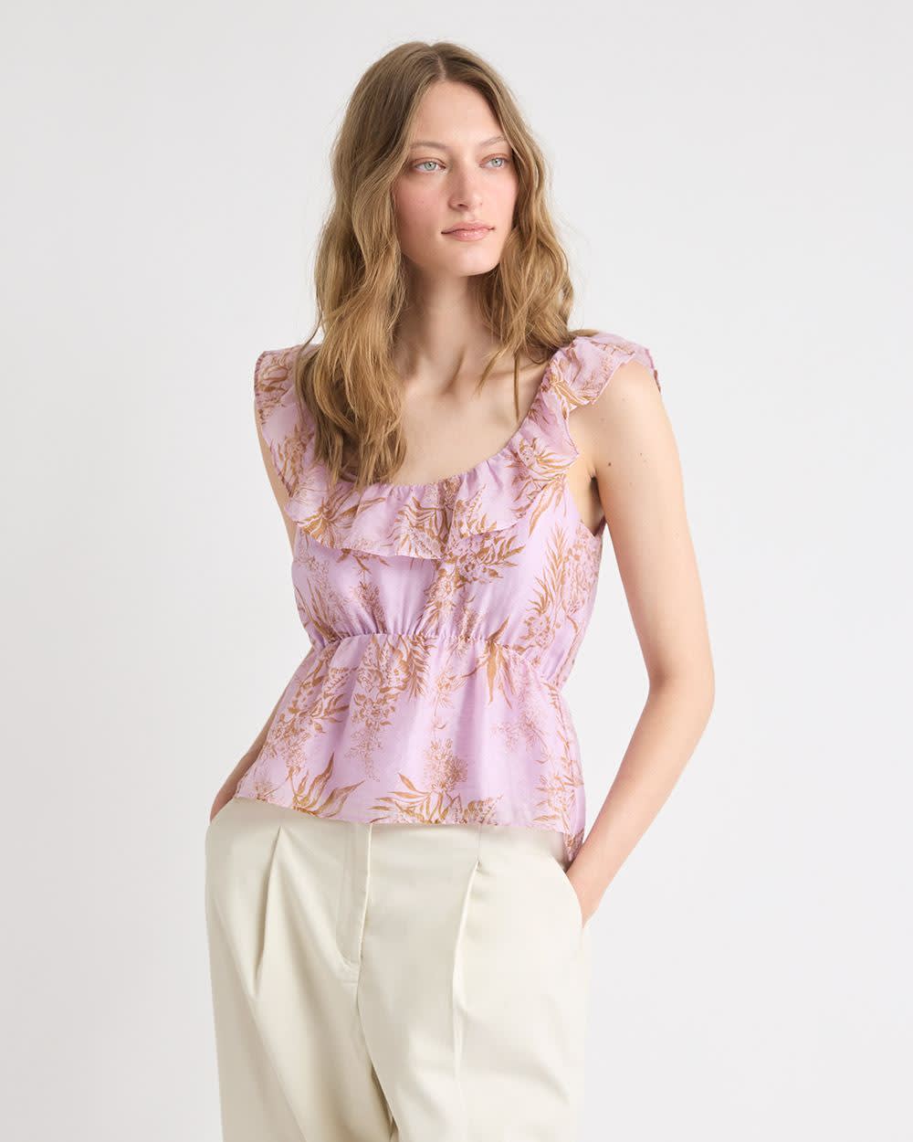 Sleeveless U-Neck Empire-Cut Blouse with Ruffles - Image 7