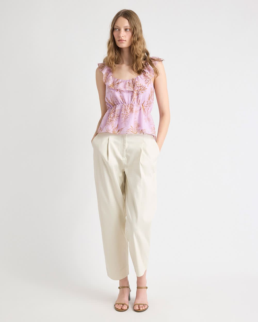 Sleeveless U-Neck Empire-Cut Blouse with Ruffles - Image 8