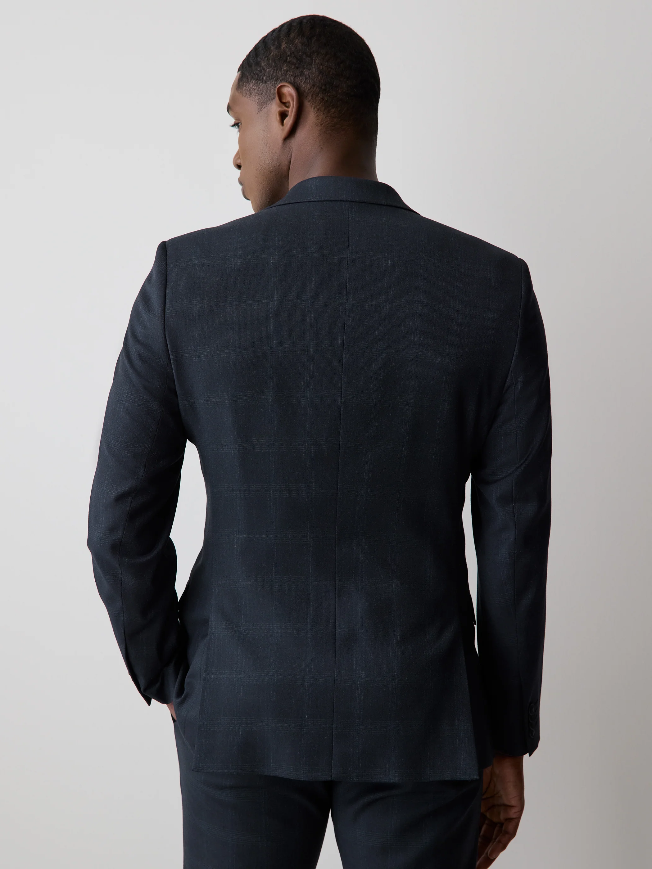 Slim Fit Navy Checkered Suit Blazer - Image 3