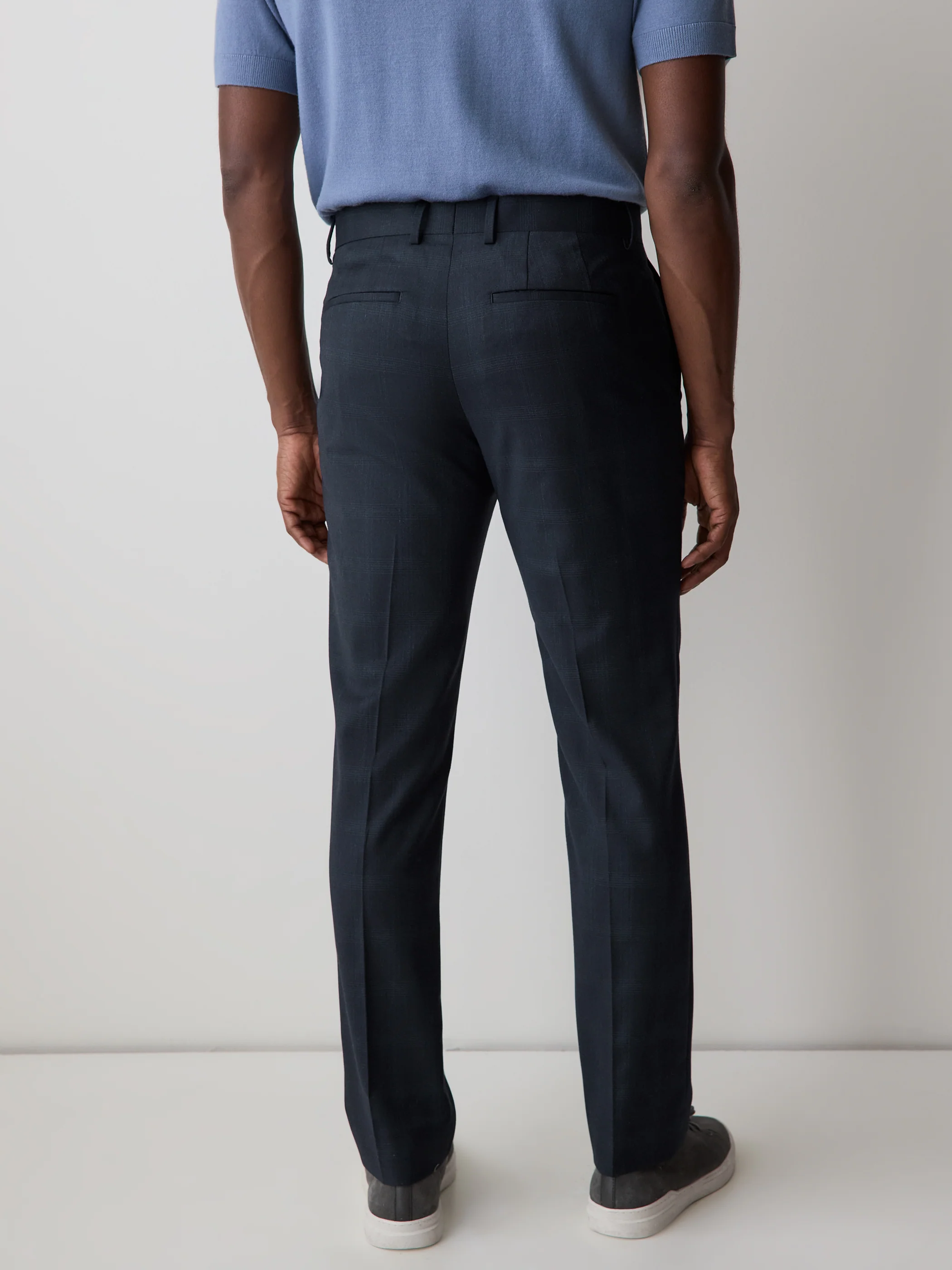 Slim Fit Navy Checkered Suit Pant - Image 3