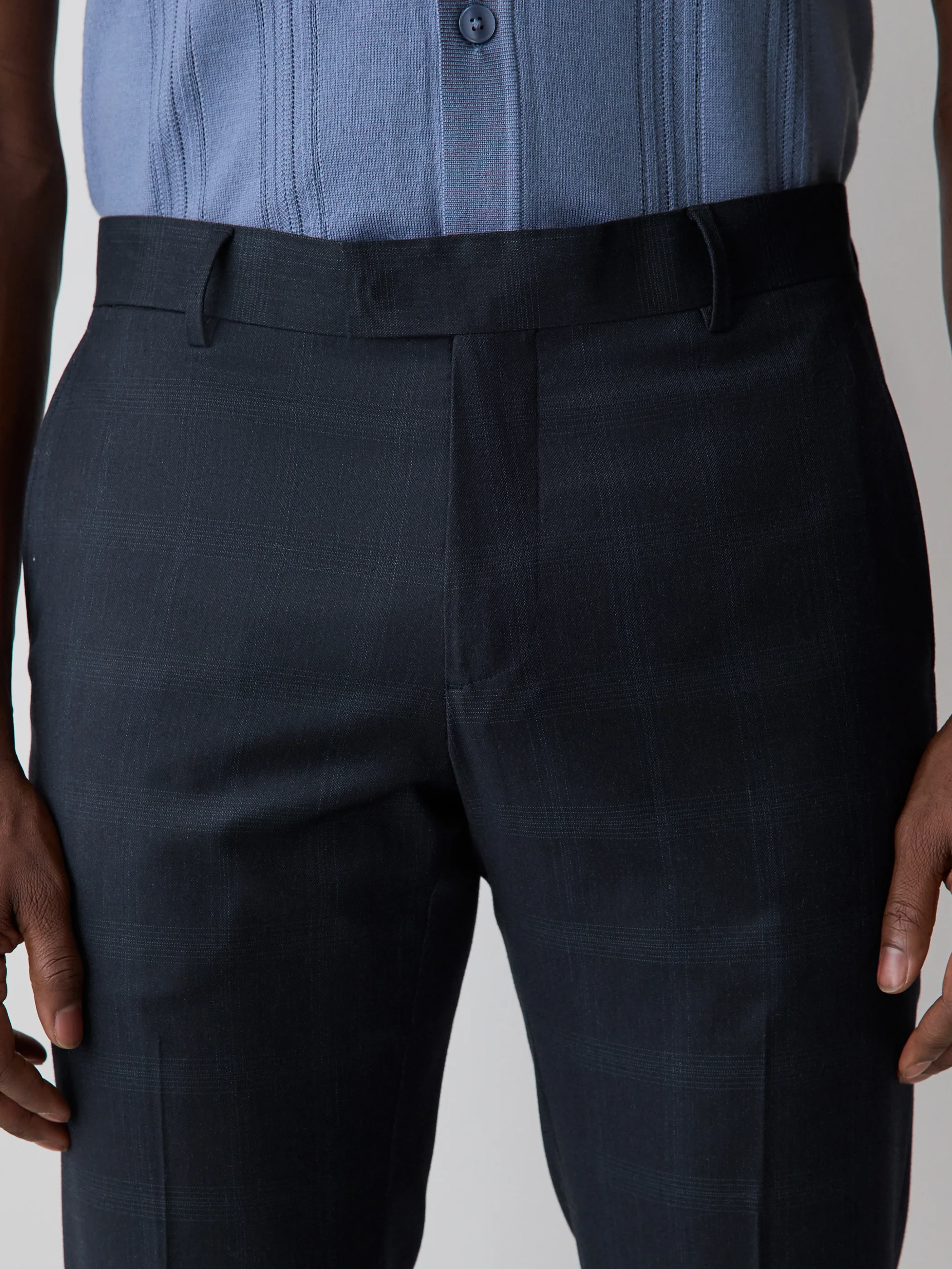 Slim Fit Navy Checkered Suit Pant - Image 4