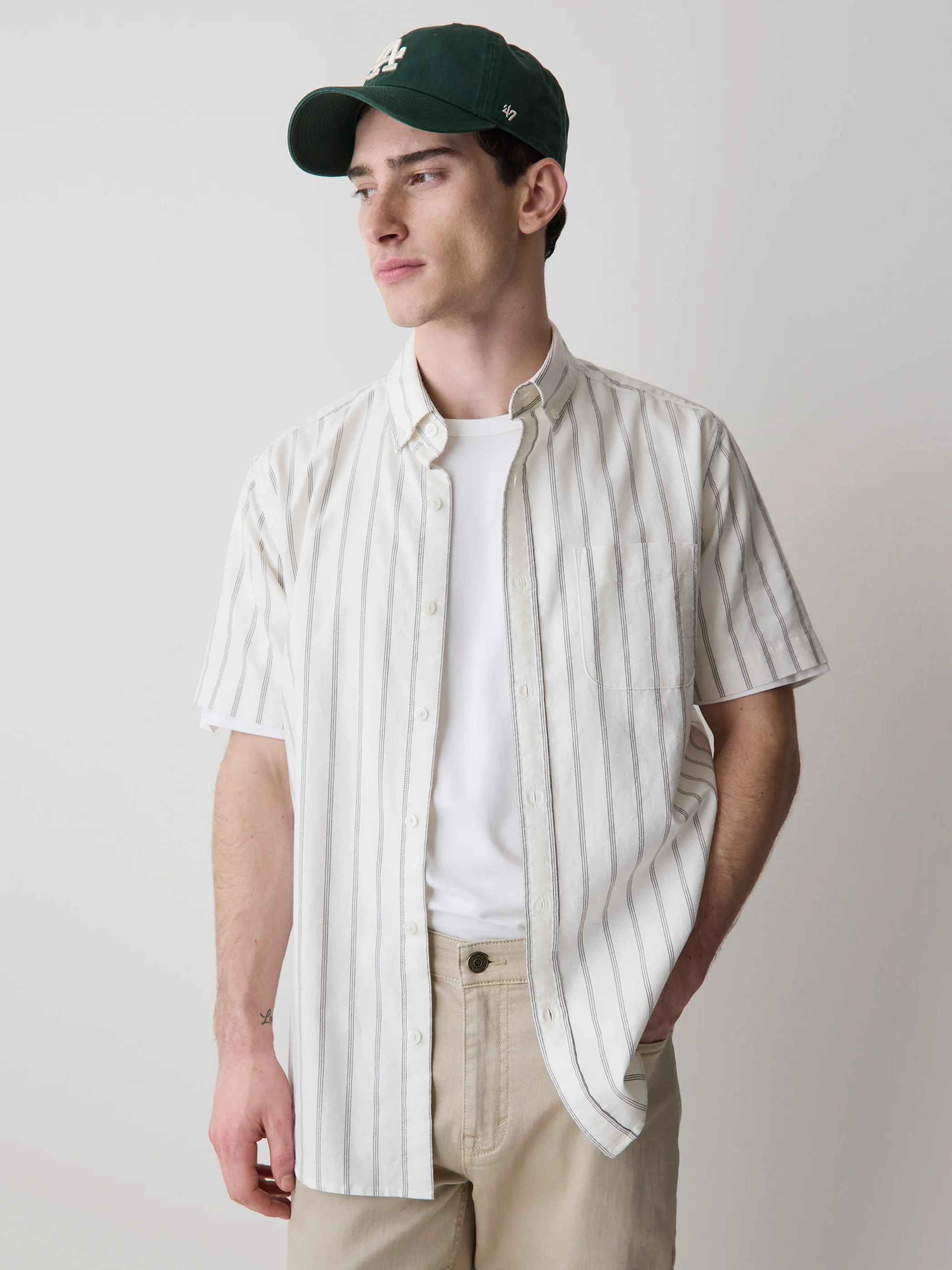 Striped Slim Fit Short-Sleeve Oxford Shirt