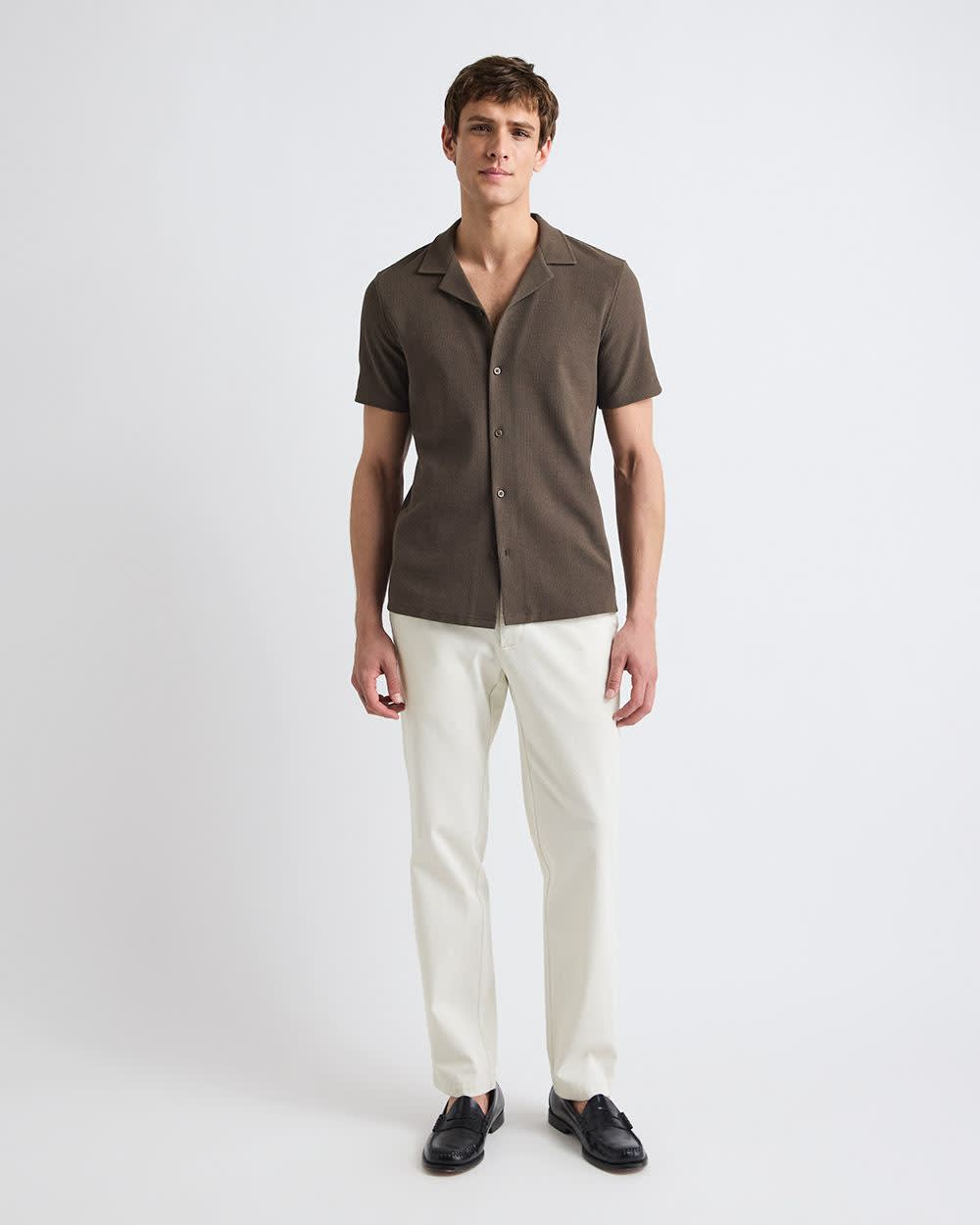 Slim Fit Short-Sleeve Knit Shirt with Camp Collar - Image 12