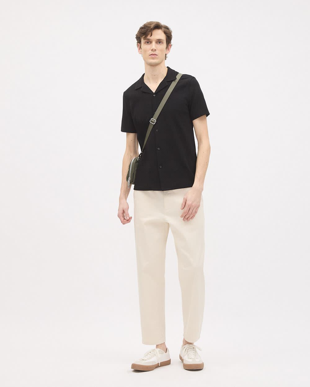 Slim Fit Short-Sleeve Knit Shirt with Camp Collar - Image 2
