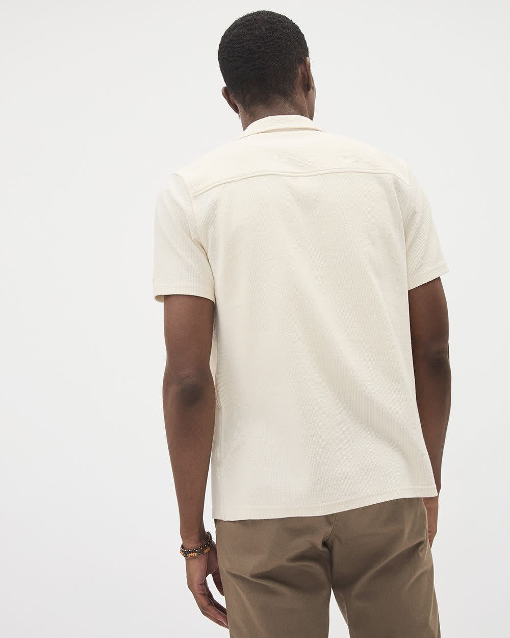Slim Fit Short-Sleeve Knit Shirt with Camp Collar - Image 8