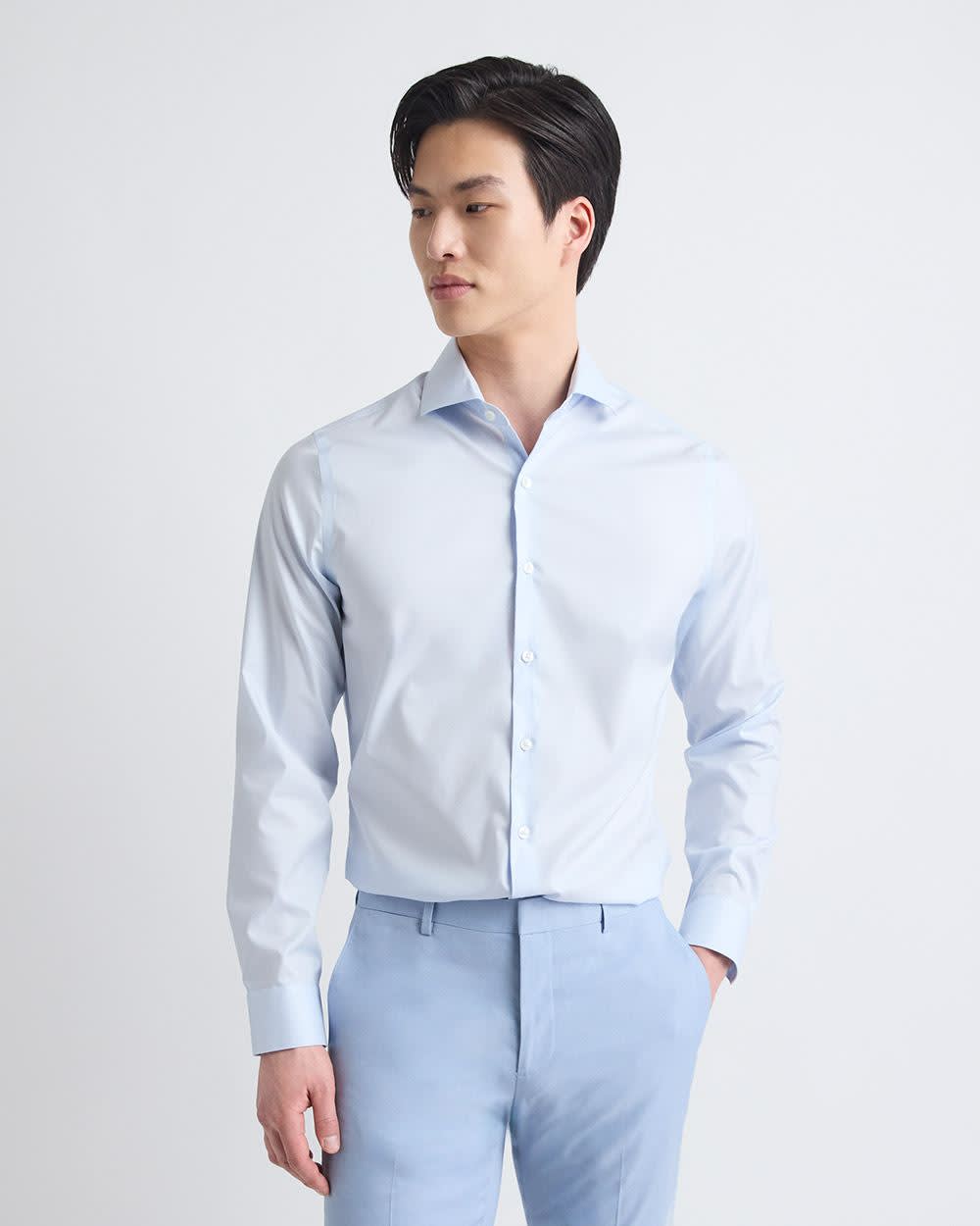 Slim Fit Solid Sateen Dress Shirt - Image 14