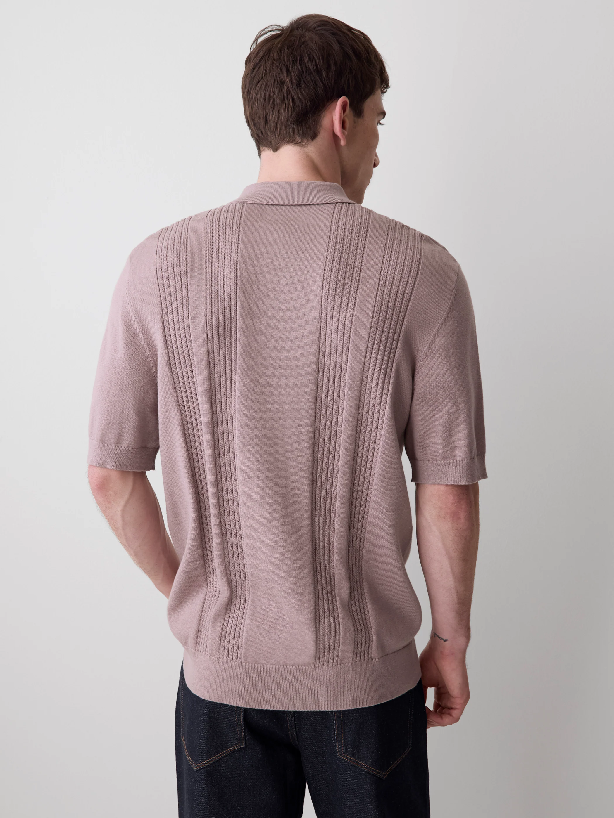 Short-Sleeve Cotton Polo with Vertical Stitches - Image 27