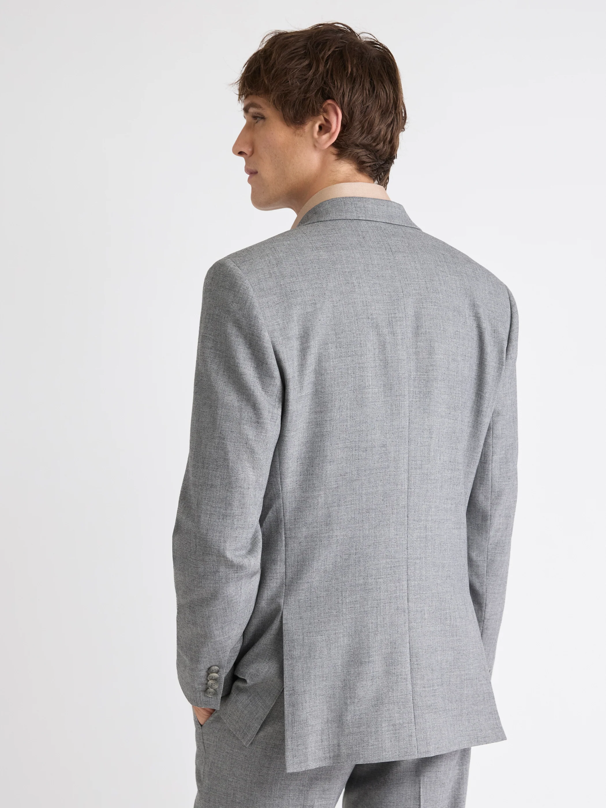 Tailored-Fit Grey Hopsack Suit Blazer - Image 3