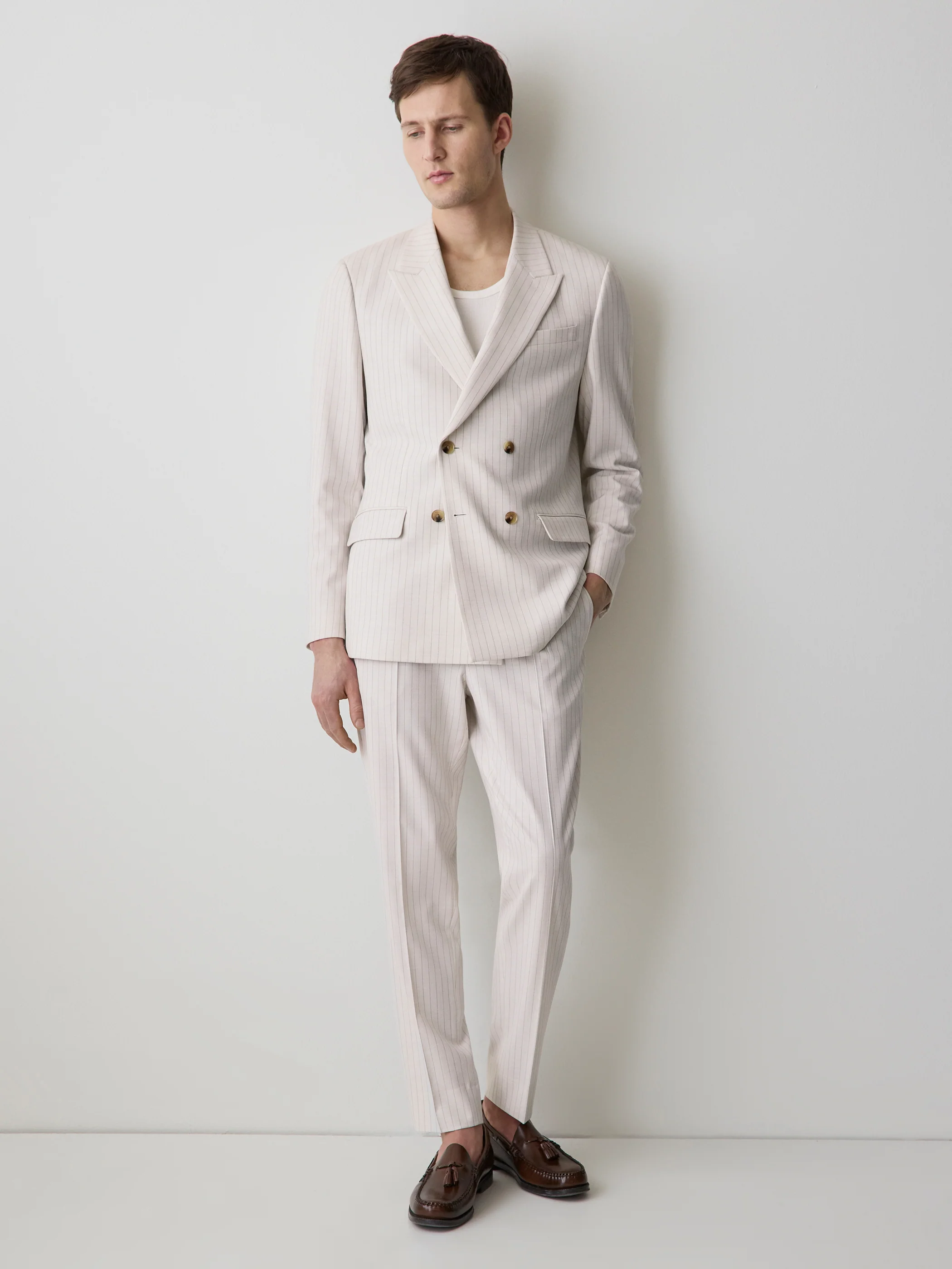 Tailored Fit Double-Breasted Striped Suit Blazer - Image 2