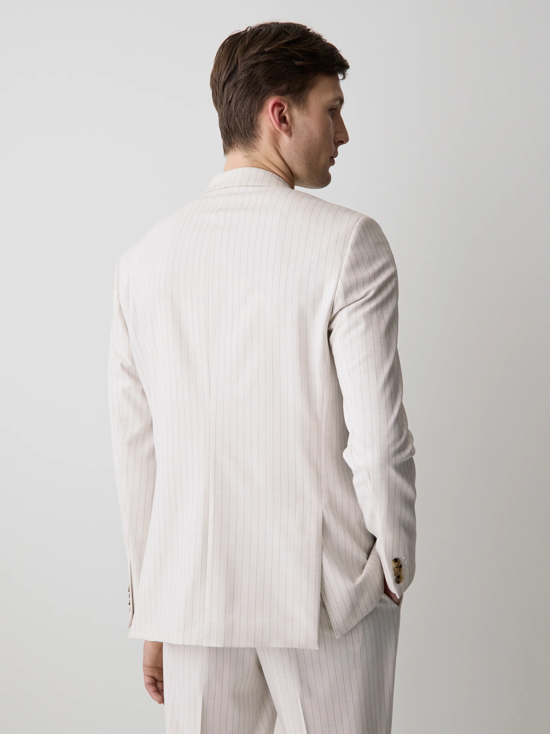 Tailored Fit Double-Breasted Striped Suit Blazer - Image 4