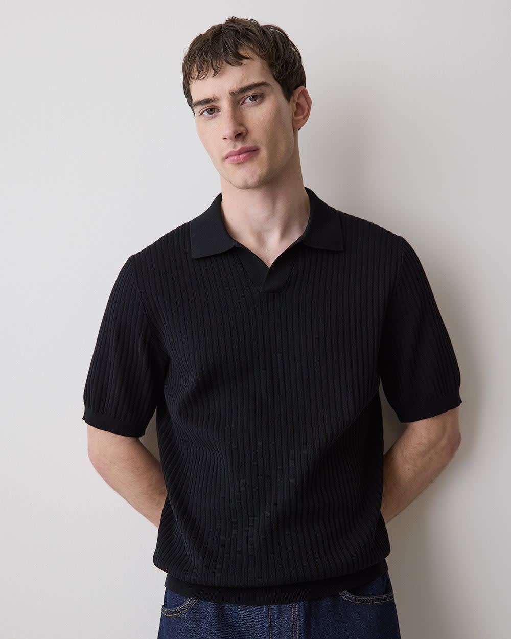 Cotton Short-Sleeve Polo with Johnny Collar - Image 7