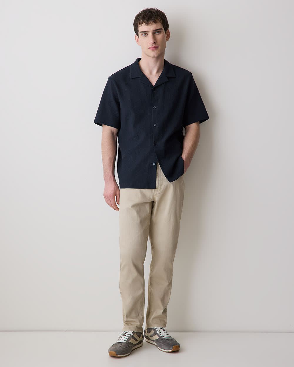 Short-Sleeve Textured Shirt with Camp Collar - Image 8