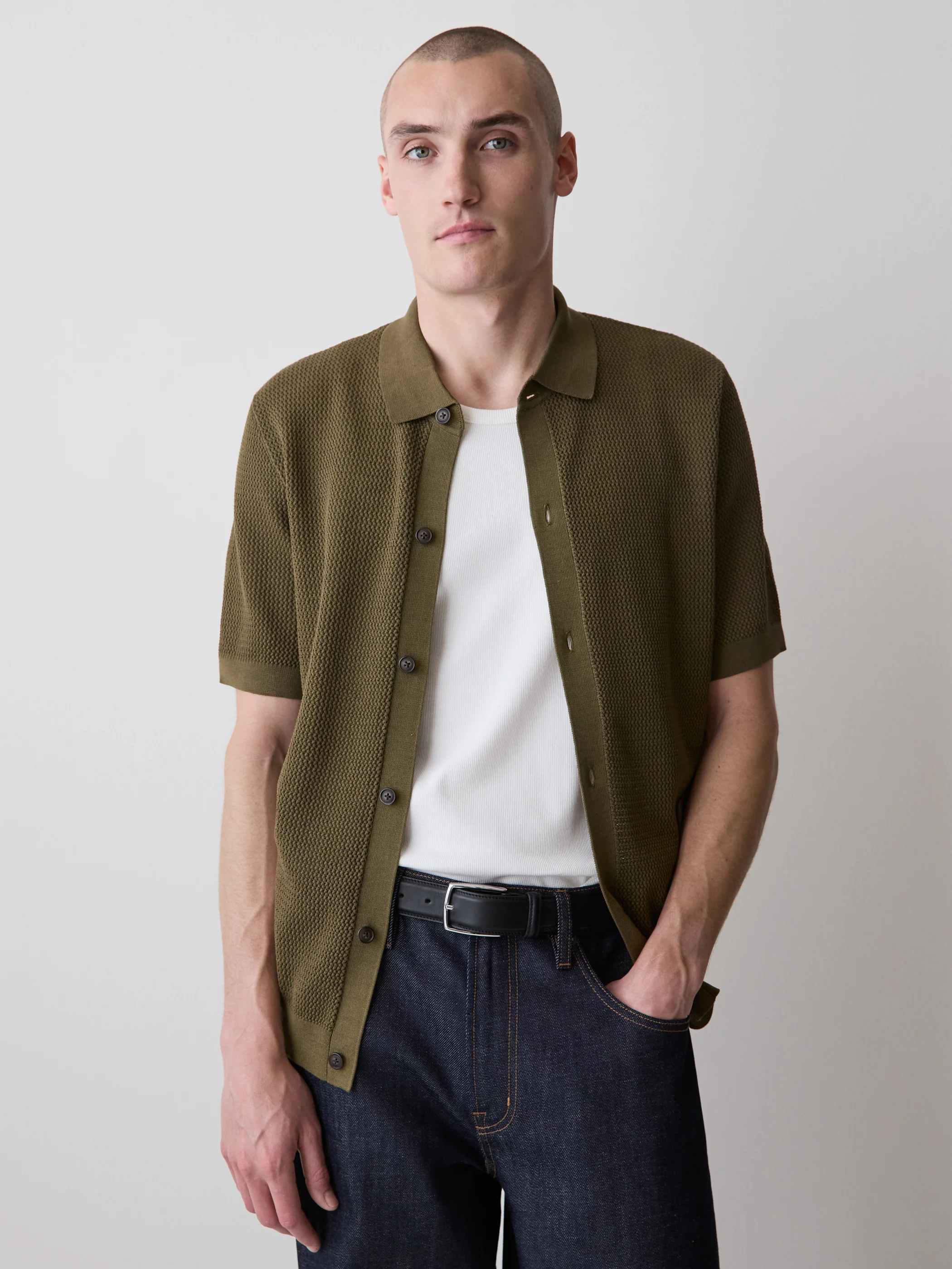 Short-Sleeve Textured Shirt Sweater - Image 5